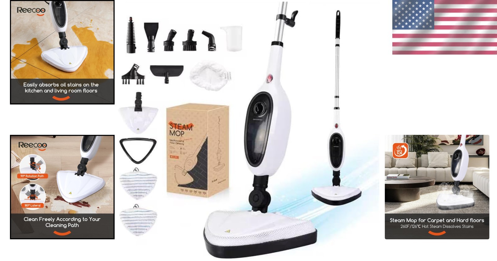 Steam Mop Floor Cleaner with Attachments Lightweight Fast Heating for Kitchen…