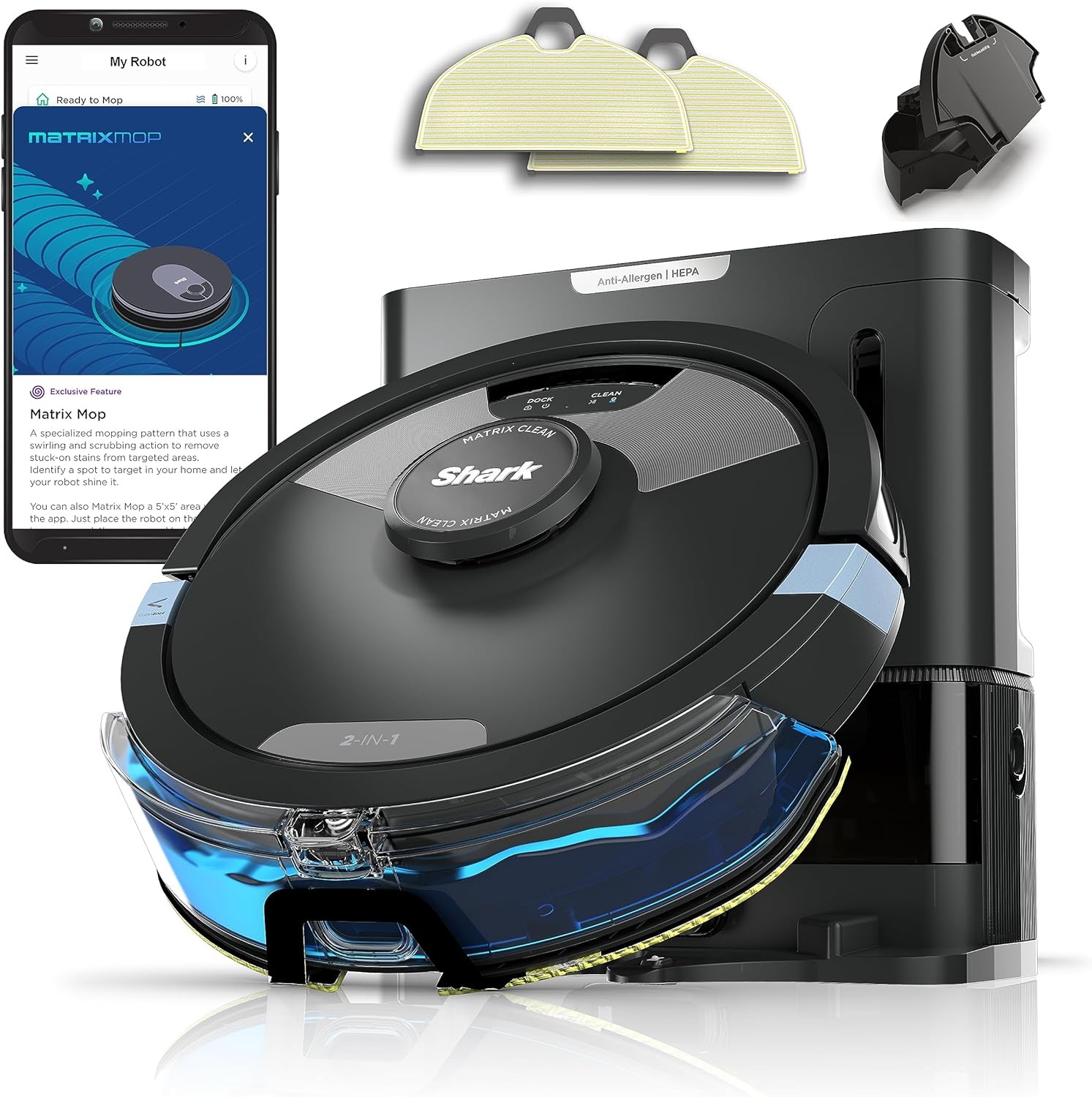 Shark Matrix Plus 2-in-1 Robot Vacuum & Mop Self-Empty Base Sonic Mop RV2610WA