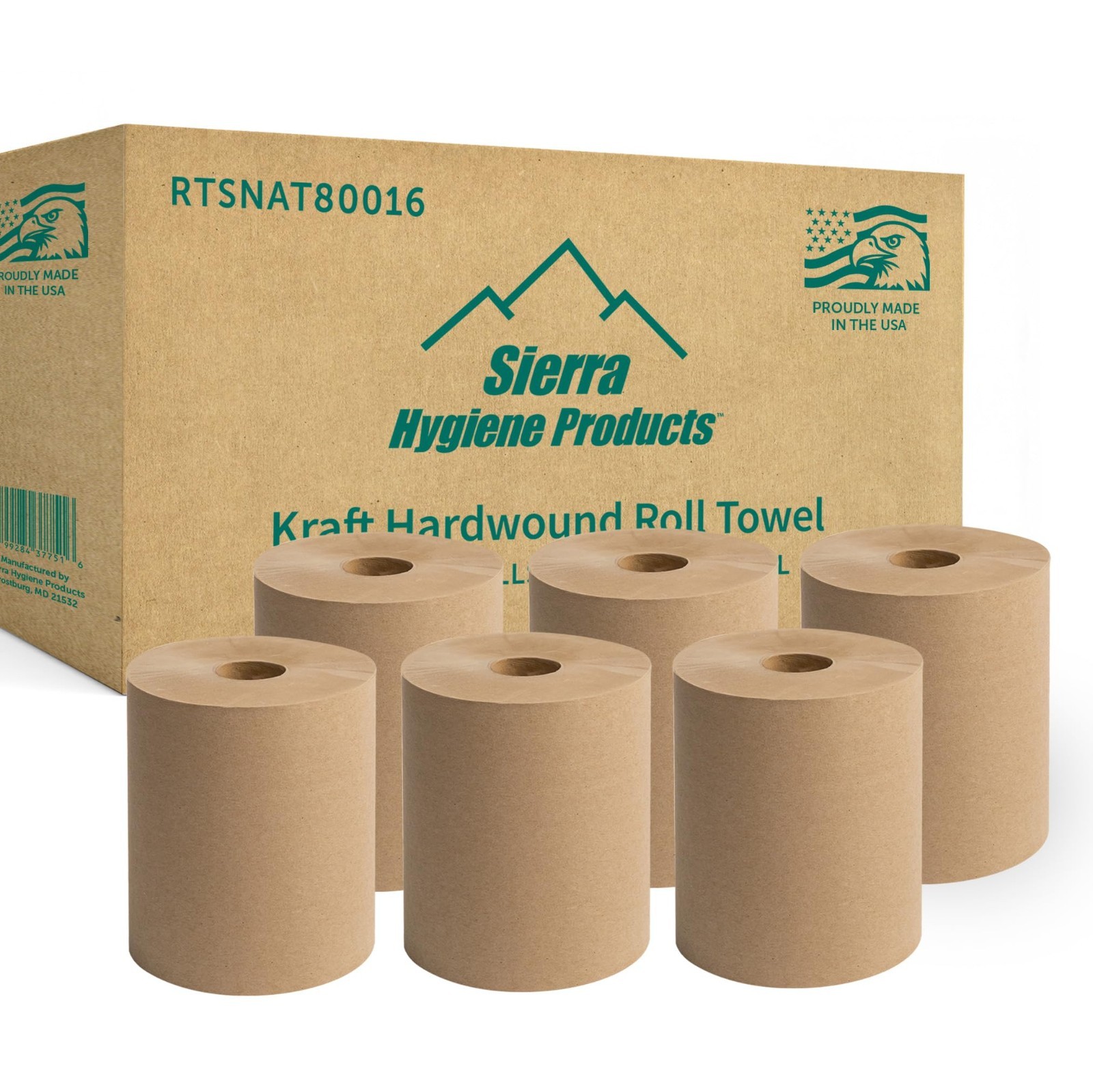 Sierra Hygiene 1-Ply Natural (Kraft) Roll Towels, 8” x 800’, 6/Case