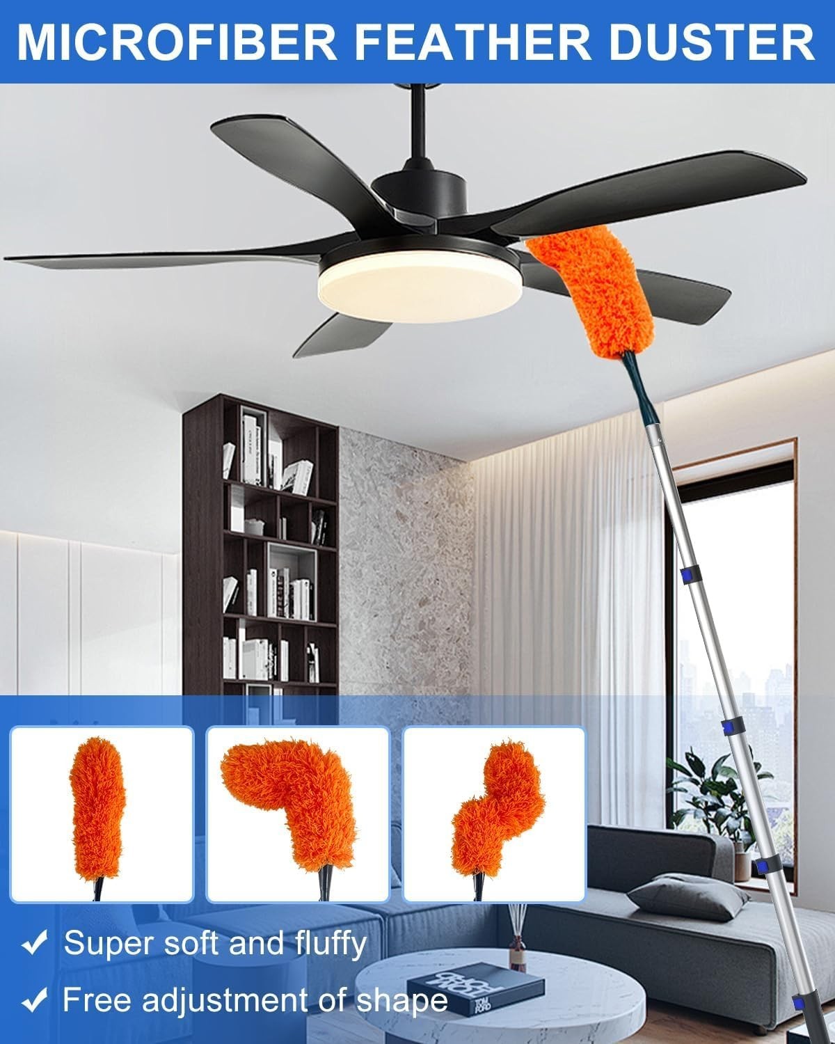 26 Foot High Reach Duster Kit 5-19 ft Telescoping Pole Ceiling Cobweb Cleaning