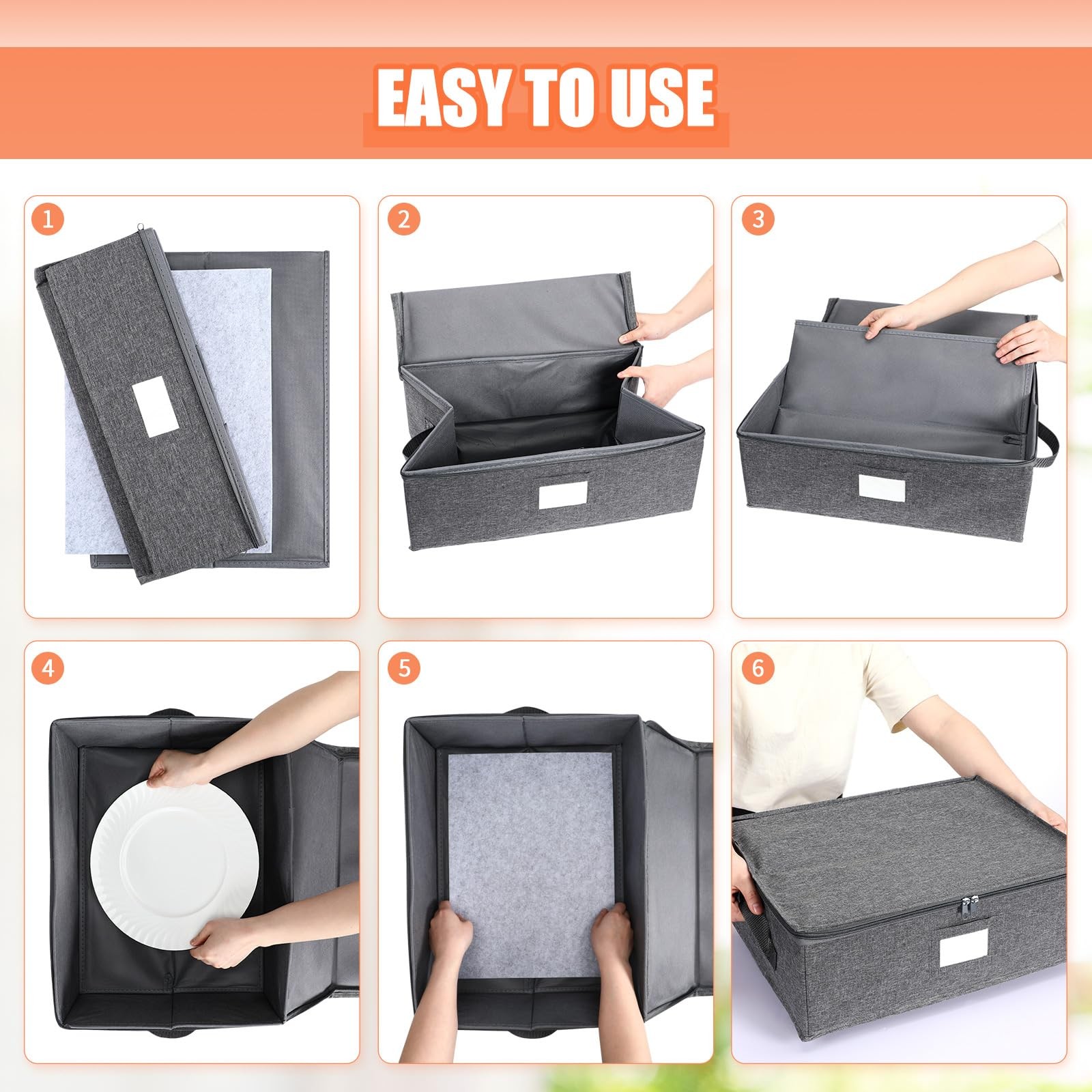 3 PCS Platter Storage Case China Container Hard Shell 17x13x6 Inch Gray