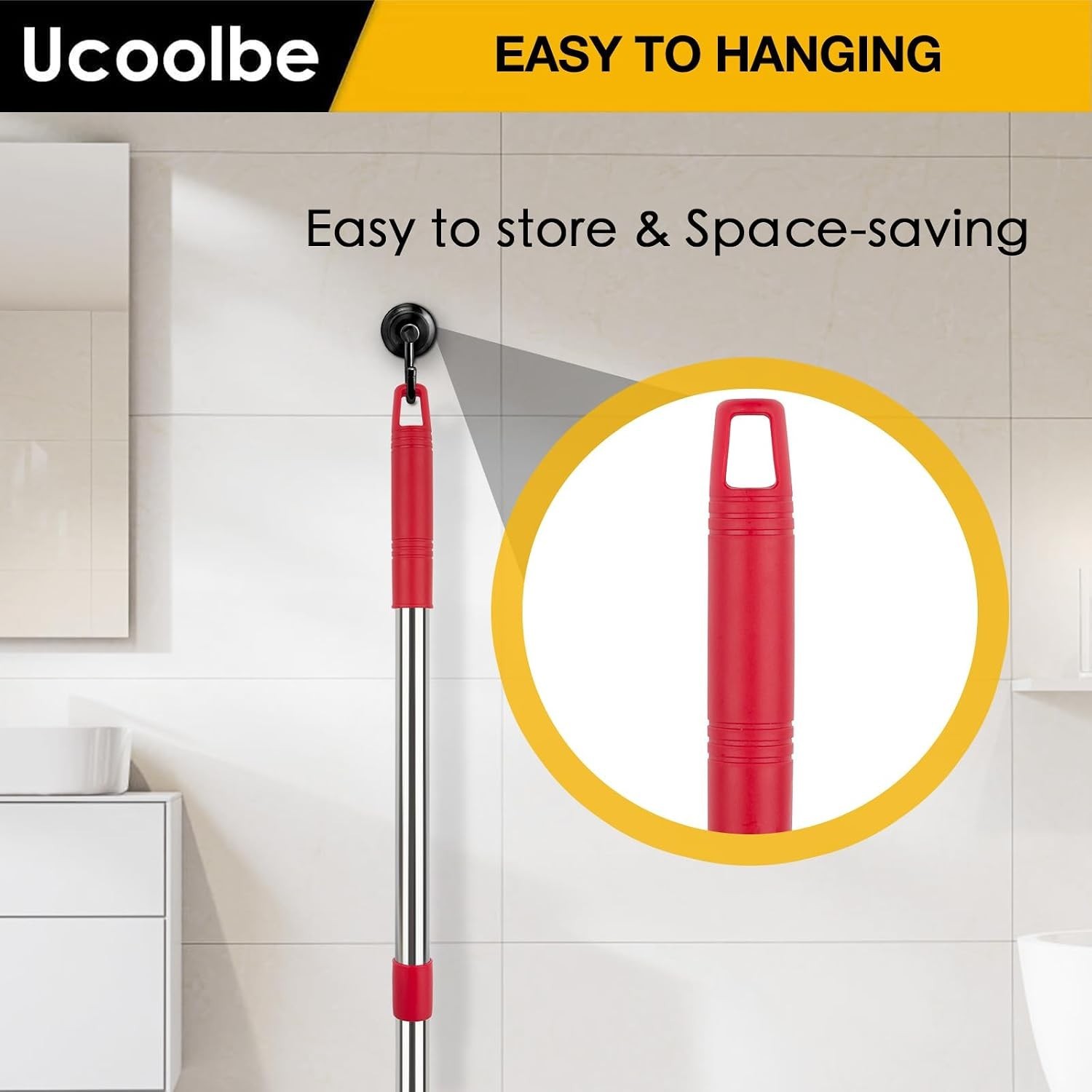 Ucoolbe Spin Mop Replacement Handle for O-Cedar, 4-Section 30″ to 58″ Mop Sti