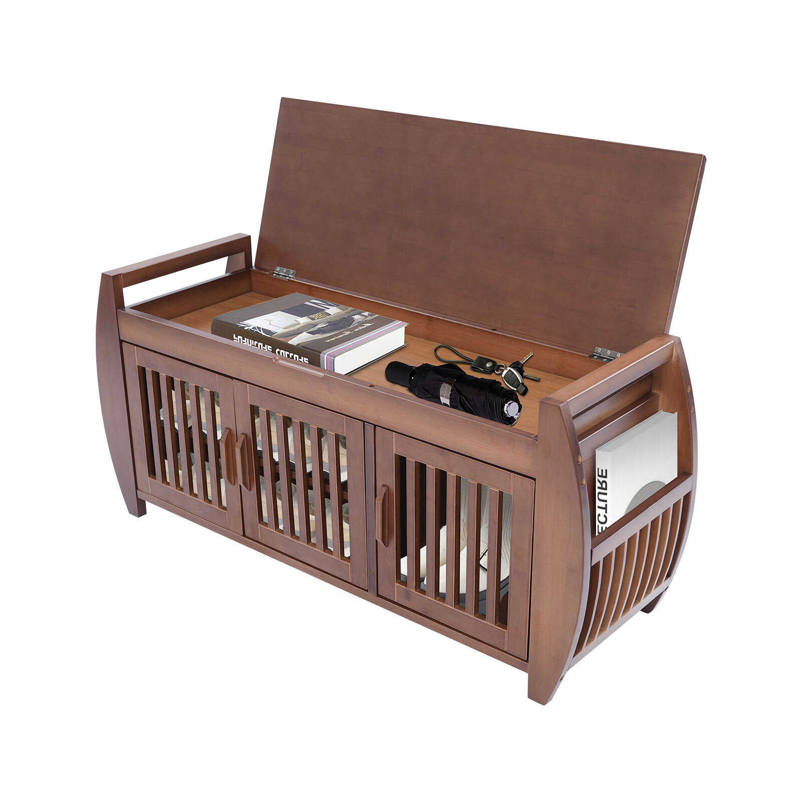 Bamboo Shoe Storage Bench With Cushion & Hidden Storage, 150kg Capacity