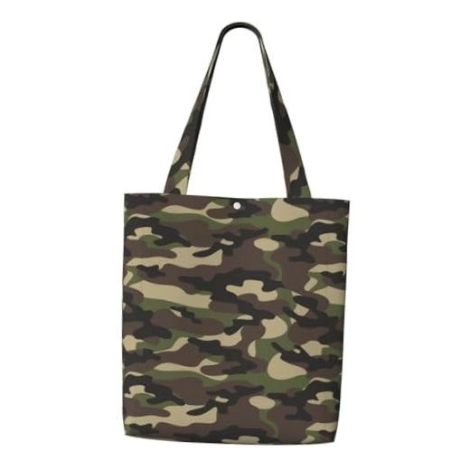 Canvas Tote Bag Aesthetic For Women, Camo Camouflage Military Green Brown