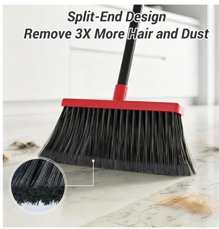 Broom Dustpan Set Long Handle Self Cleaning Pet Hair Dust Indoor Outdoor