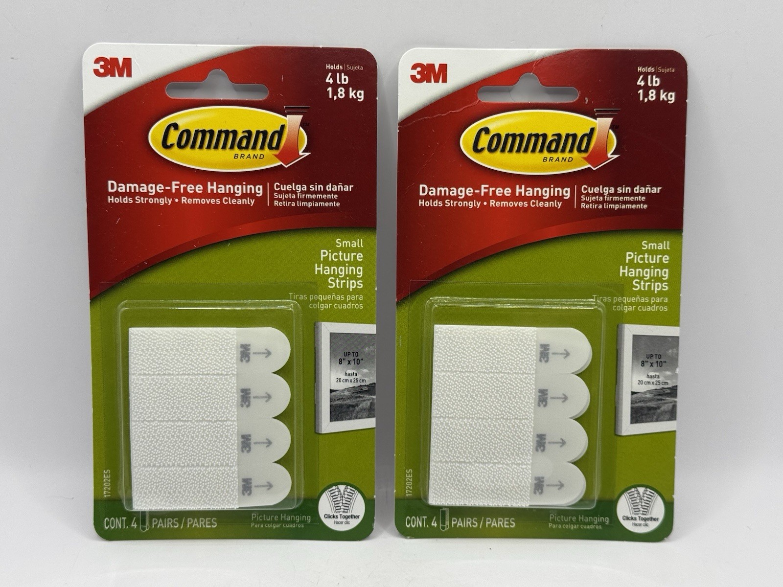 Lot of 2 Command Strips Small Picture Hanging Strips HOLDS 4 LBS 8 Pairs Total