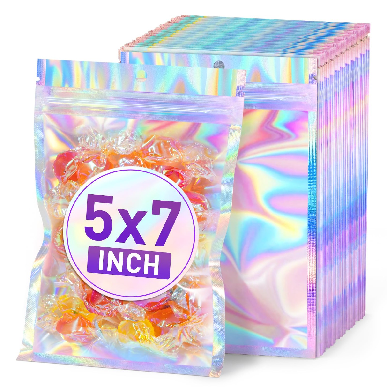ANZNKU Holographic Bags 5×7 Mylar Resealable Inch,