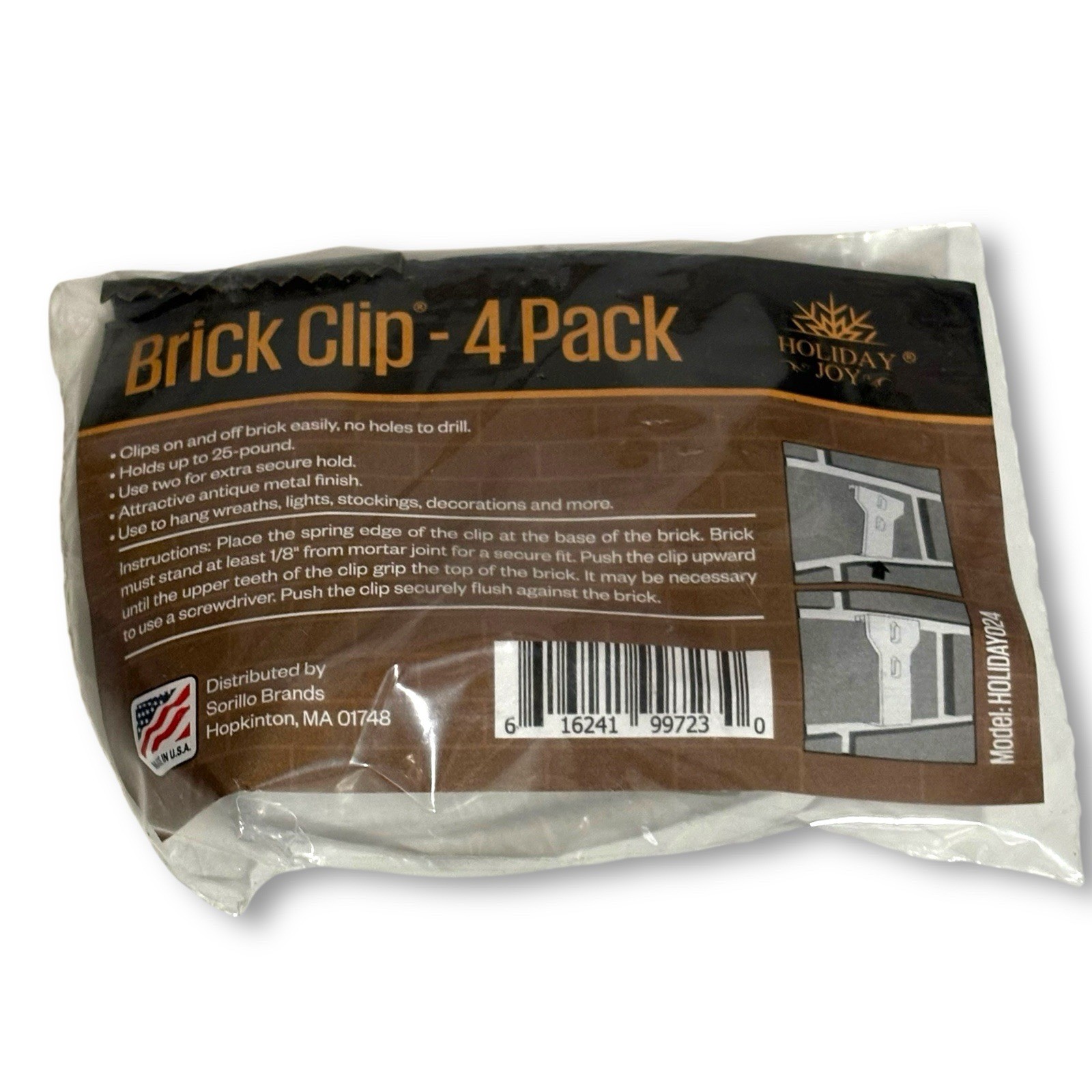 4 Metal Brick Wall Clip Fastener Hooks – Holds Up to 25 Pounds Holiday Joy