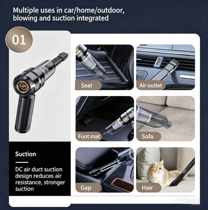 Cordless Handheld Vacuum Cleaner w/ Blower Strong Real Suction for Car and Home