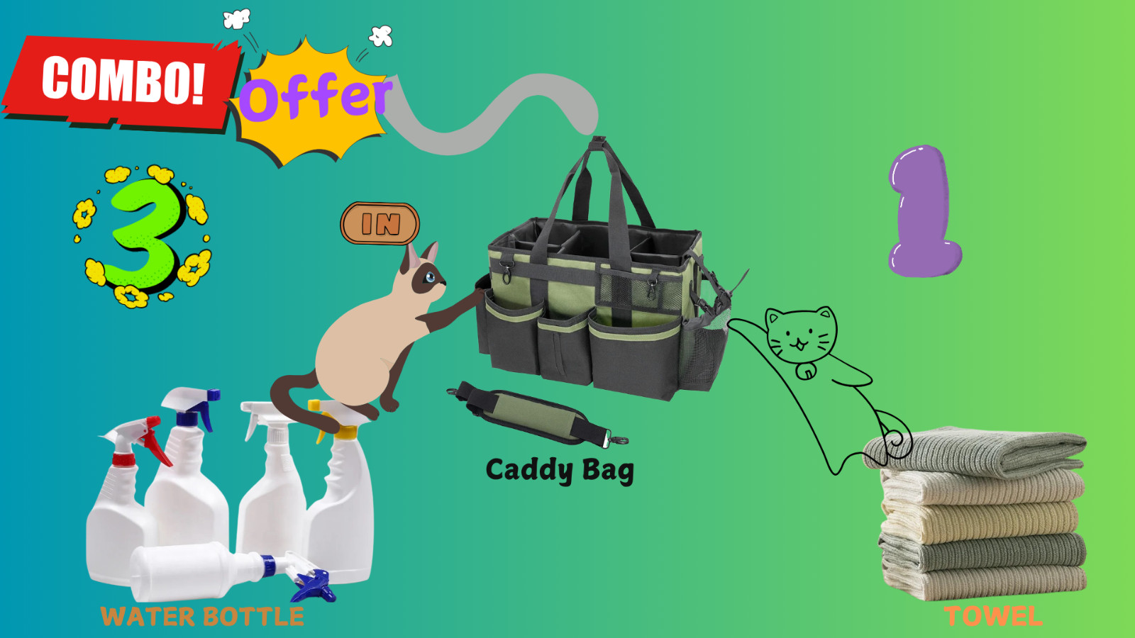Heavy-Duty Caddy Bag wid Free spray bottle & Towls,Shoulder strap,waist belt.Red