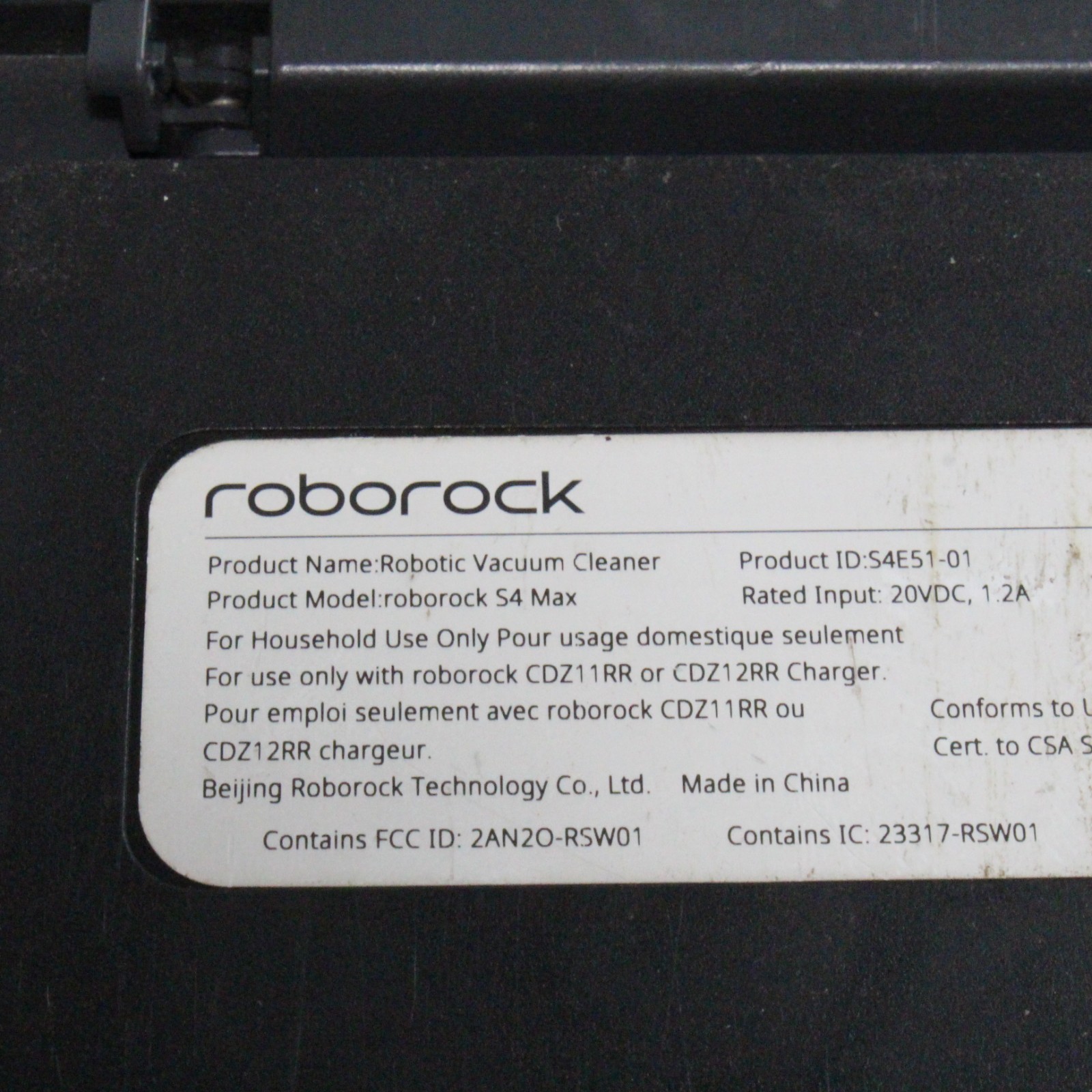 Roborock S4 Max Robot Vacuum S4E51-01 Black Tested Works NO CHARGING BASE