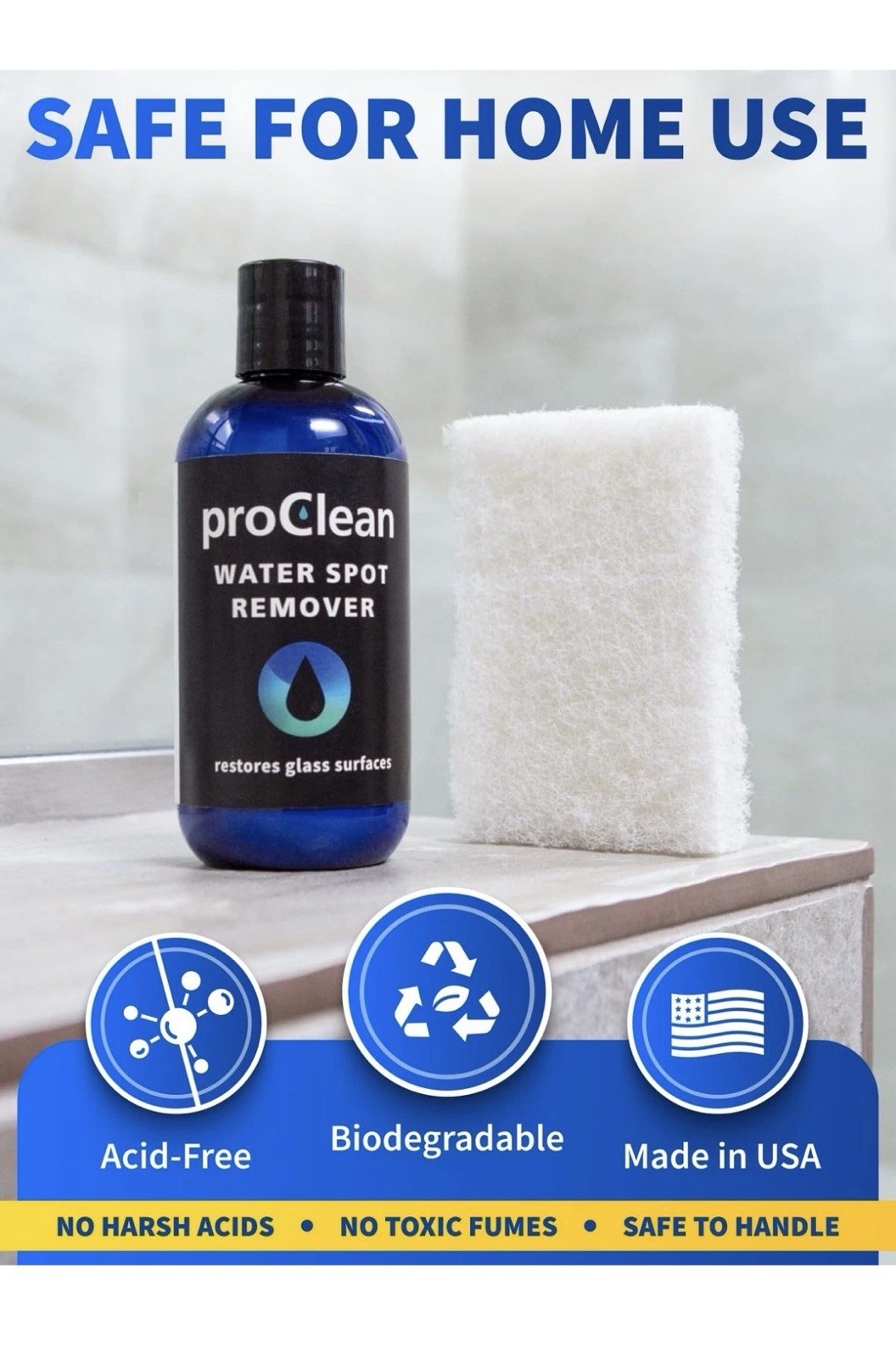 ProClean Hard Water Spot Remover for Glass, Shower Door Cleaner & Car Window