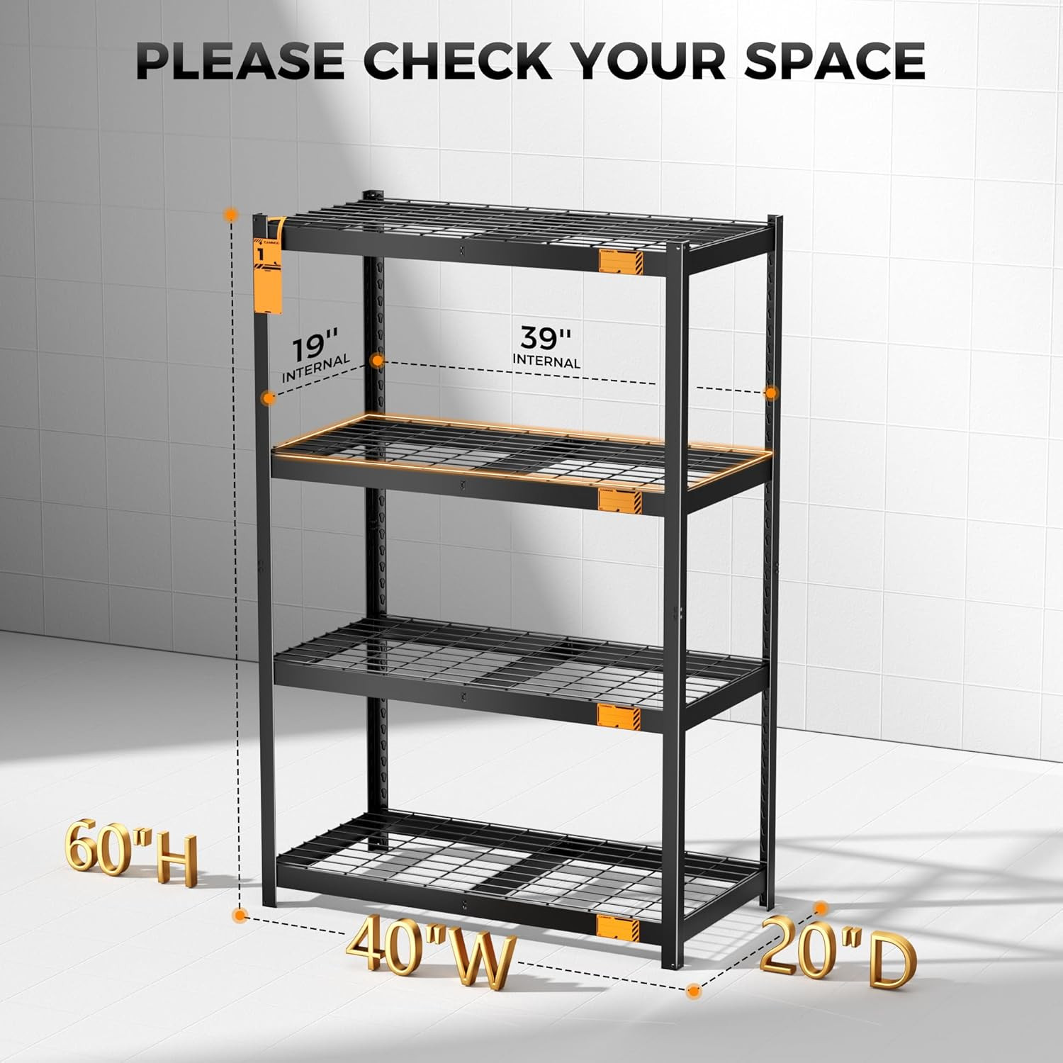 3200LBS Storage Shelves, 4 Tier Wire Shelf 40″W X 20″D X 60″H,2 Pack | Metal Gar