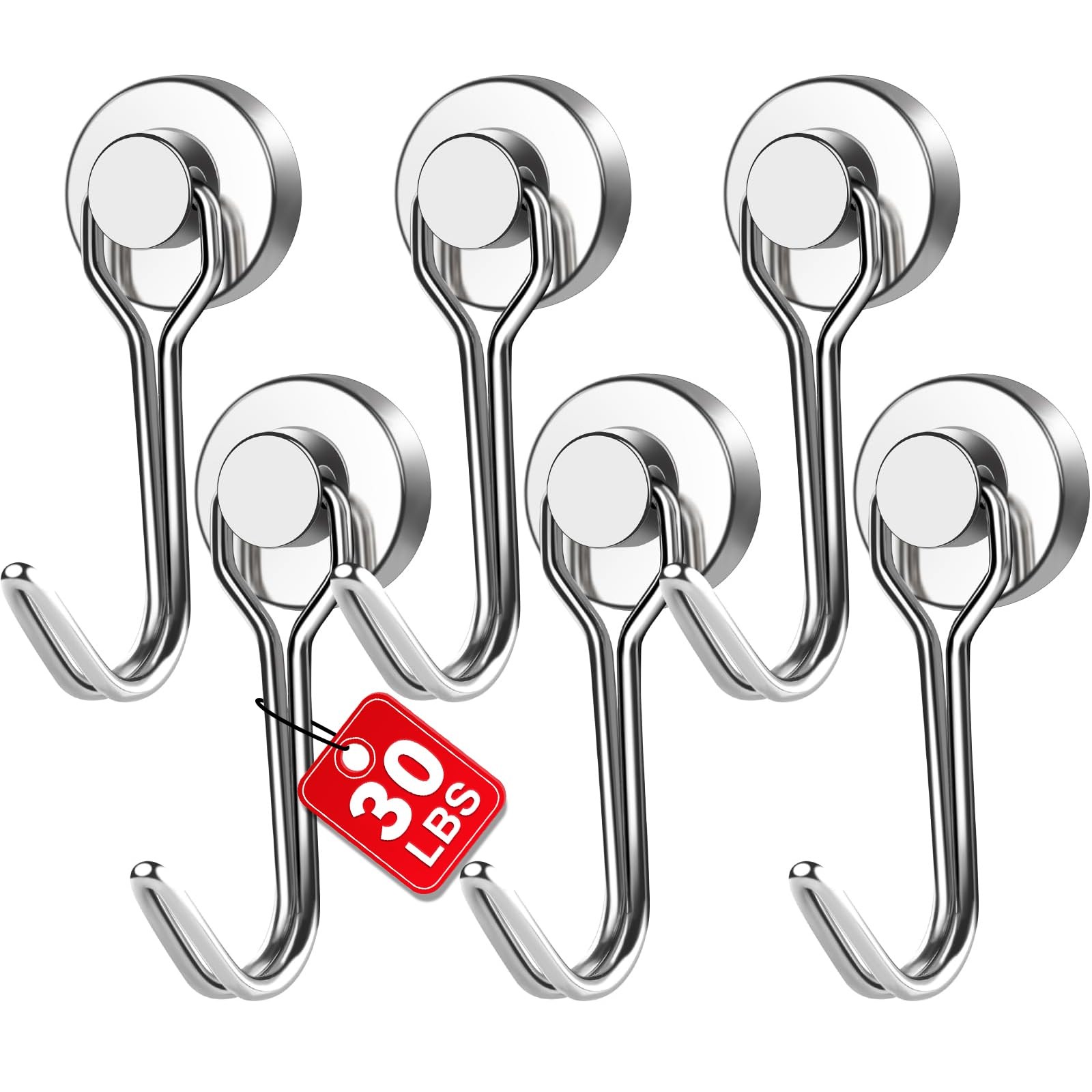 6Pack 30 lb Swivel Magnetic Hooks