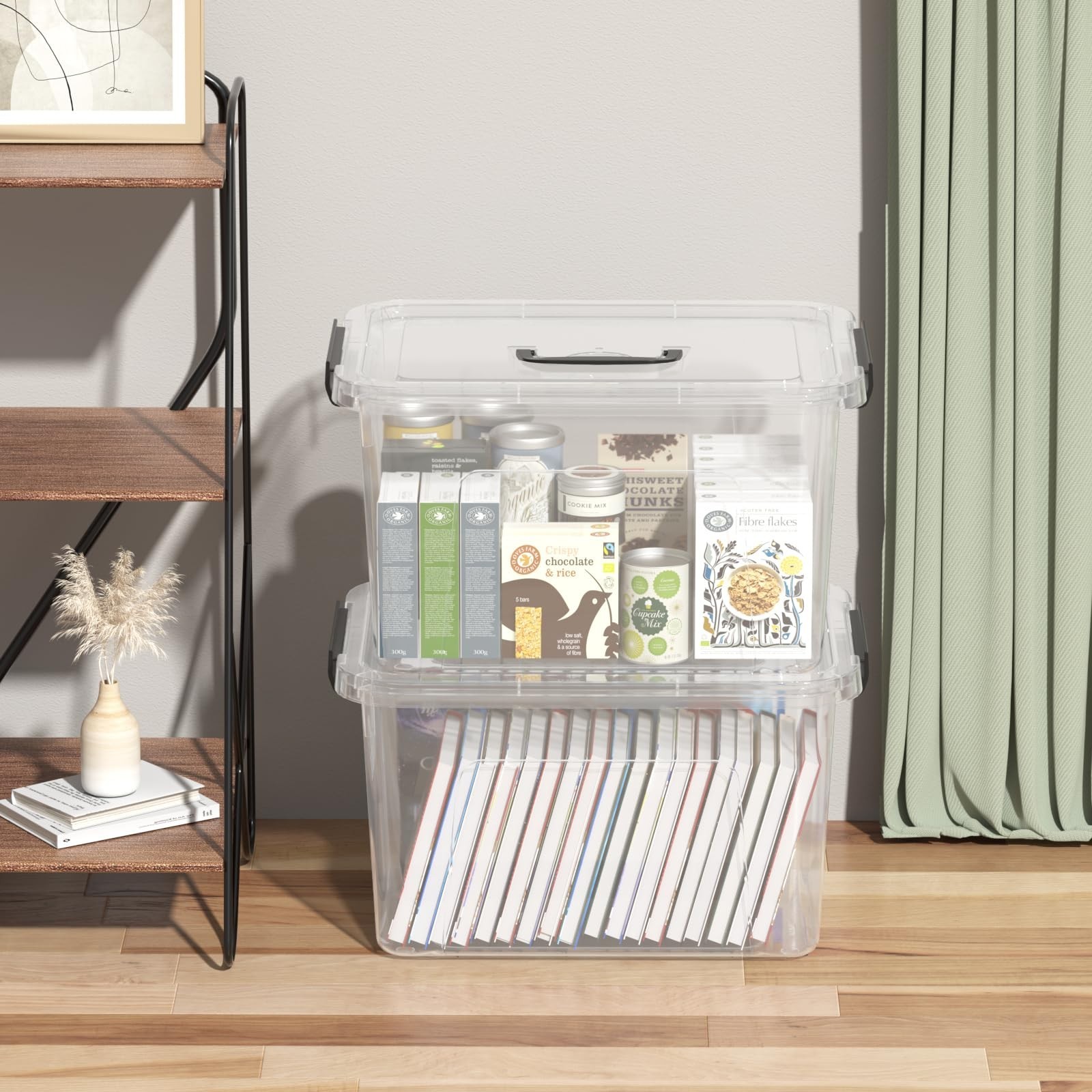 Clear Plastic Storage Bins with Lids – 17.5L Latching Containers, Set of 4