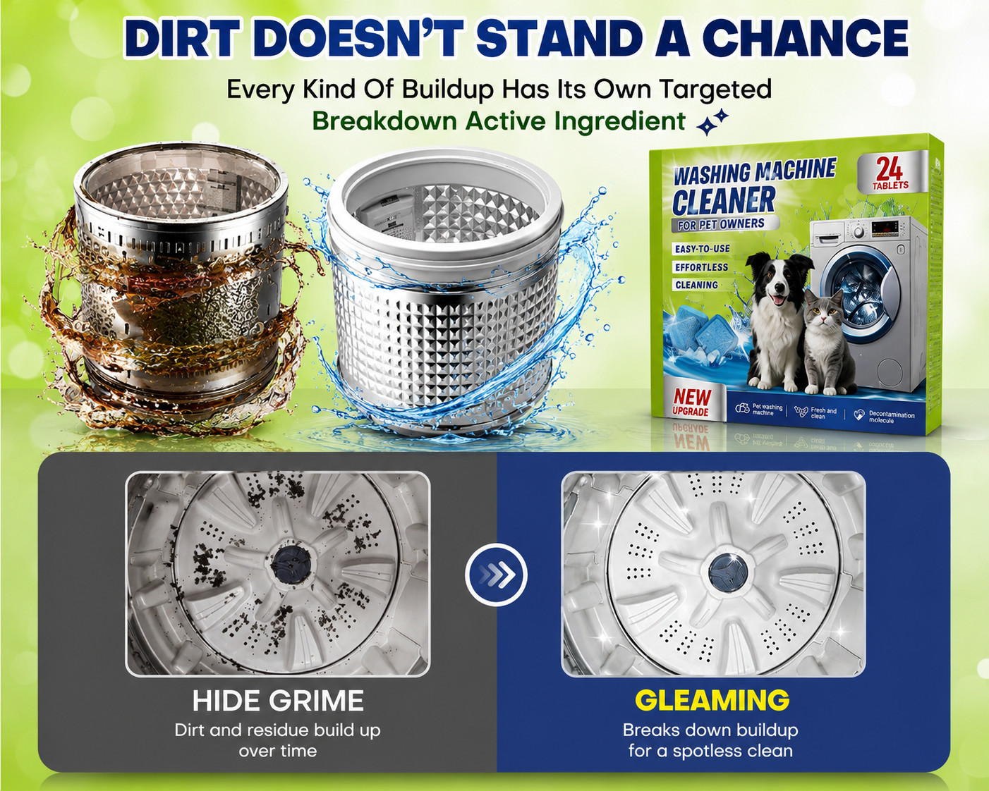 Washing Machine Cleaner Tablets for Pet Owners Deep Clean Odor Remover 24 Pack