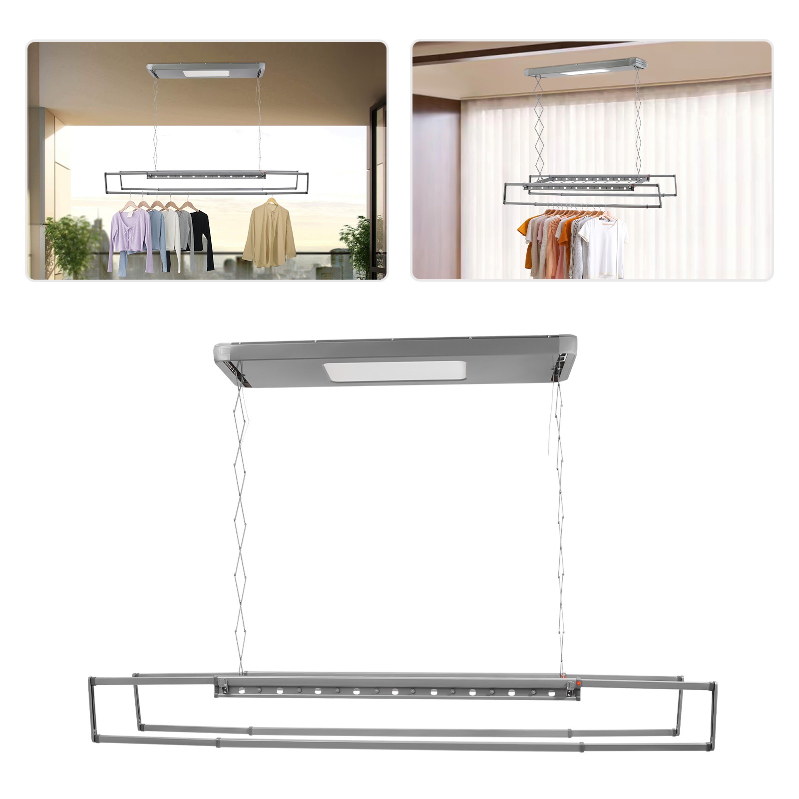 110V Electrical Retractable Airing Rack Aluminium Alloy Remote Control w/ Light
