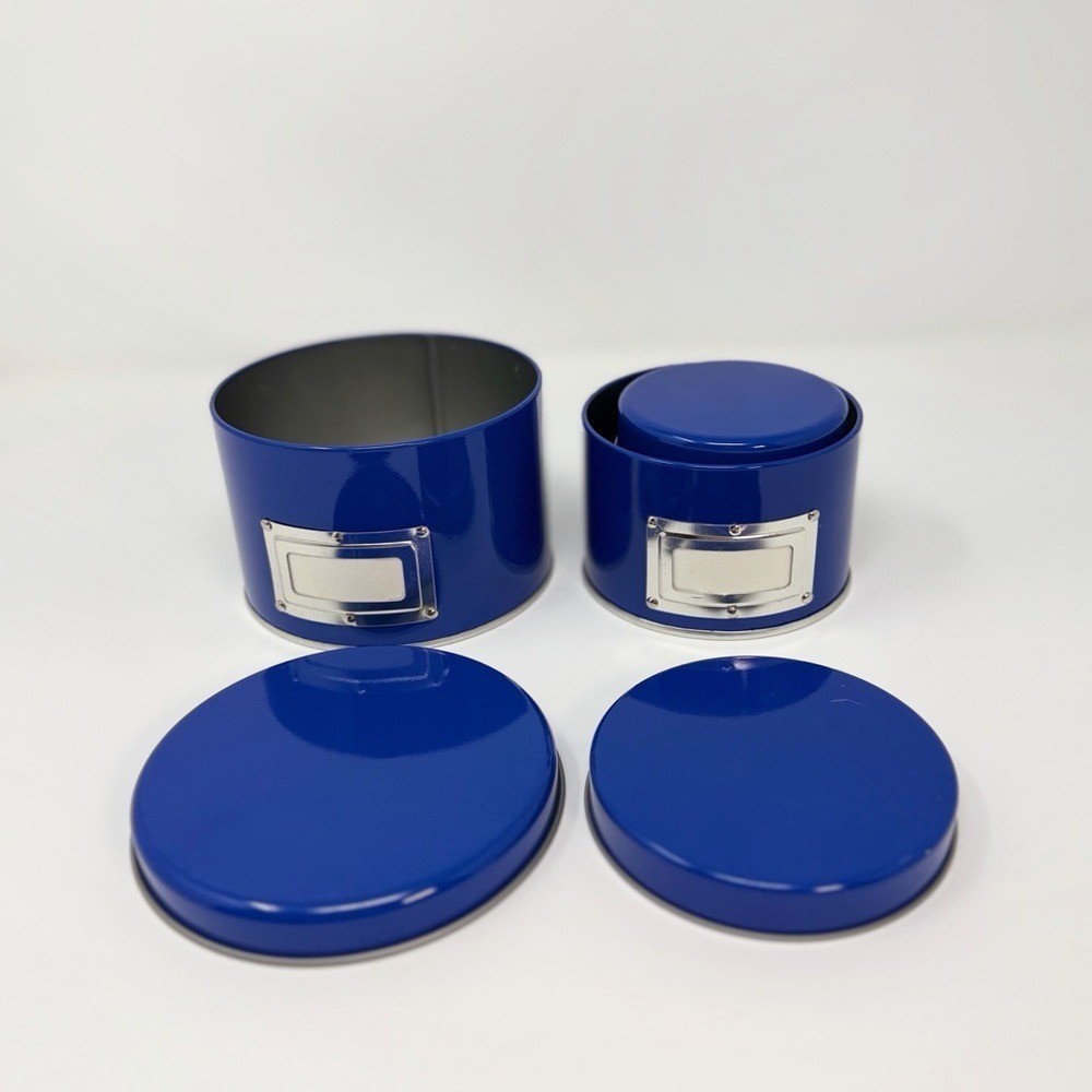 Blue Nesting Storage Tins Set of 3 Minimalist Home Organization Decor