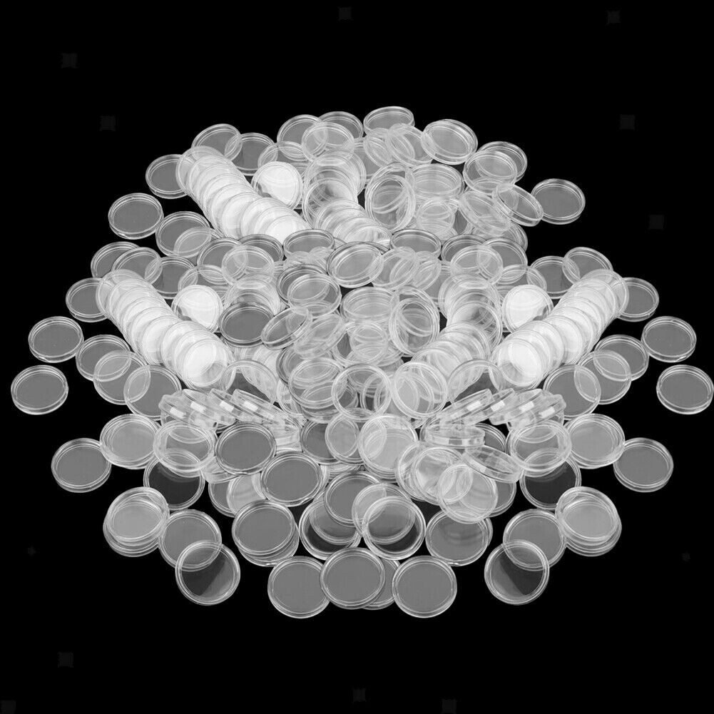 Lots 19mm Clear Round Capsules Coin Box Plastic Holder Case Storage Container