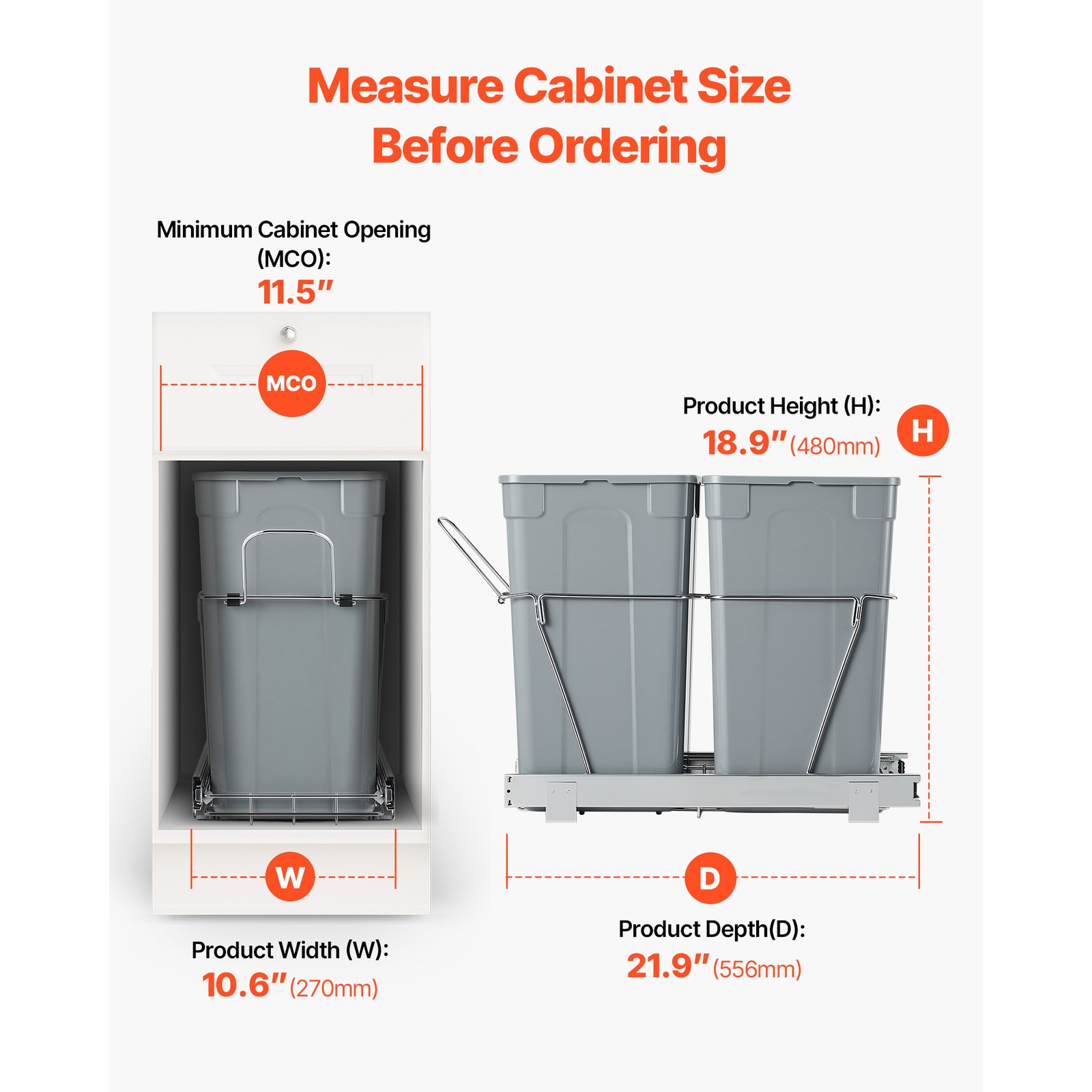 Uimoso Double 27QTx2 Pullout Waste Container Under Cabinet Kitchen Bin Trash Can