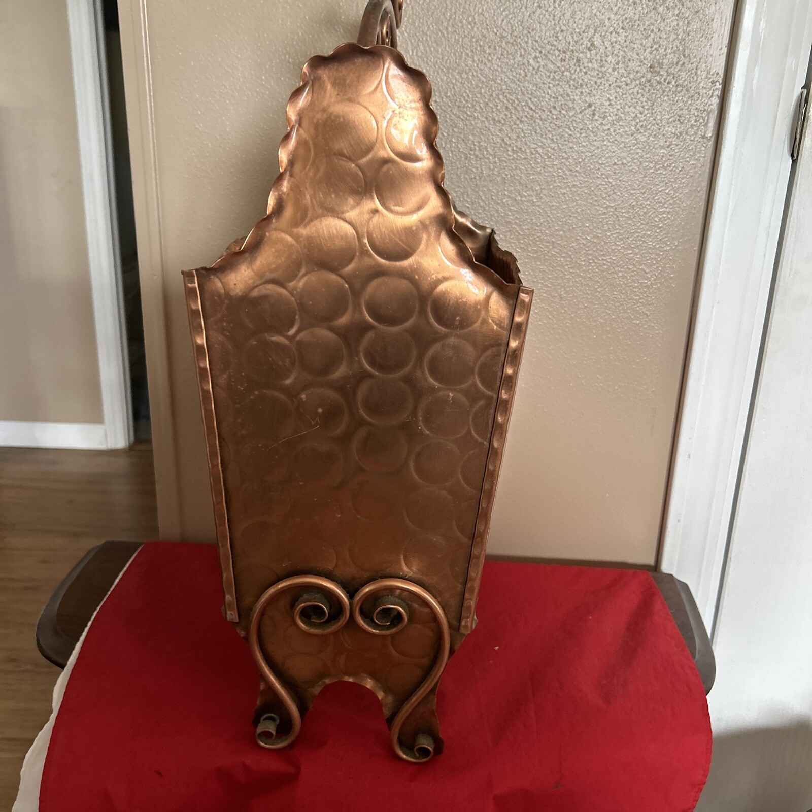 Vintage Art Deco Copper & Metal Ornate Magazine Rack/ Wood Holder