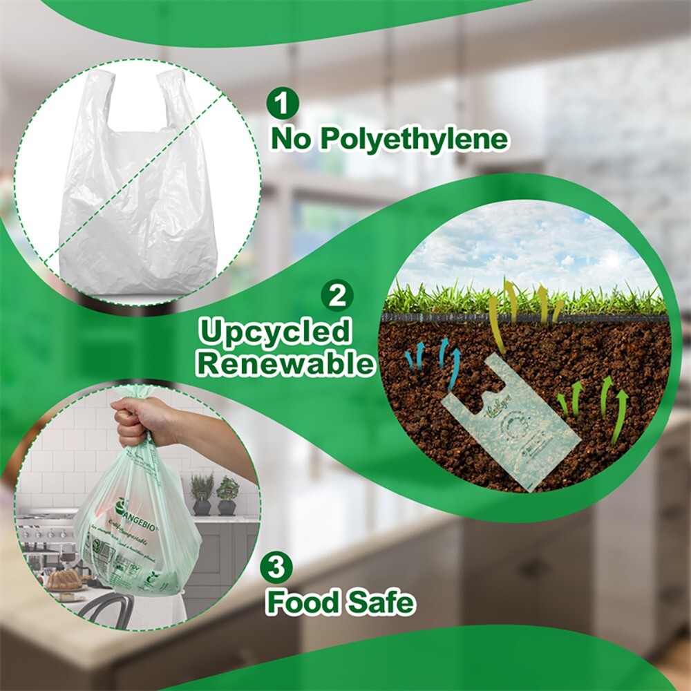 OrangeBio 100% Compostable Compostable Shopping Bags, 200 Count