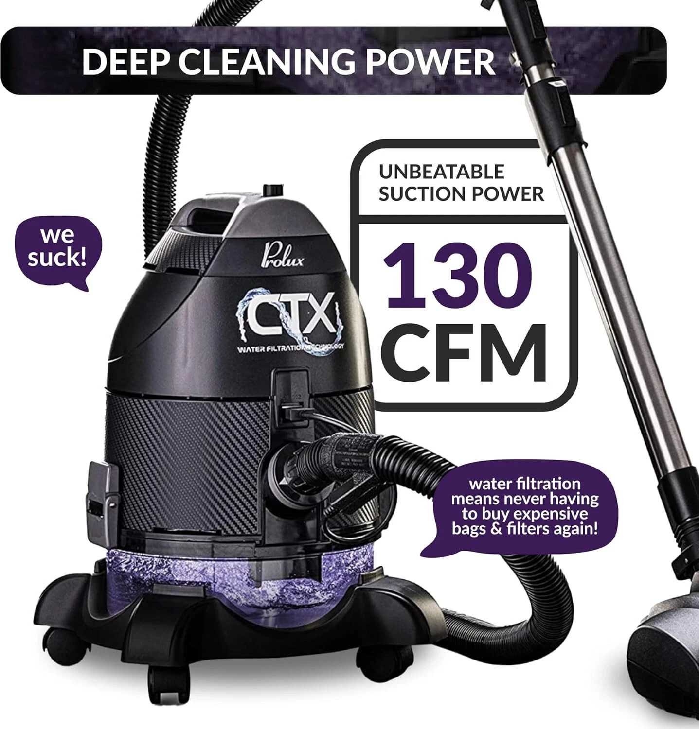 Prolux CTX PRO Water Filtration Bagless Canister Vacuum Cleaner Wet Dry