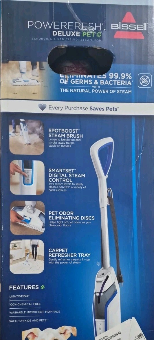 BISSELL PowerFresh Deluxe Steam Mop – Brite White/Sapphire Blue 1806 NEW