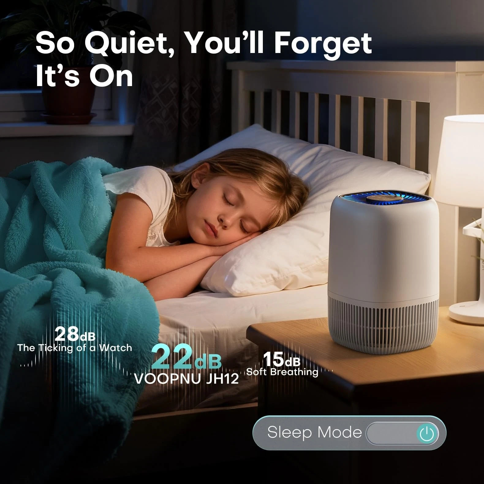 H13 HEPA Air Purifier for Home 1076 Sq Ft Quiet Cleaner Smoke Pet Hair White