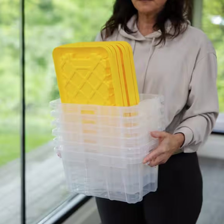 HDX 6.5 Qt Tough Storage Tote with Yellow Lid Clear Plastic Container (1-Pack)