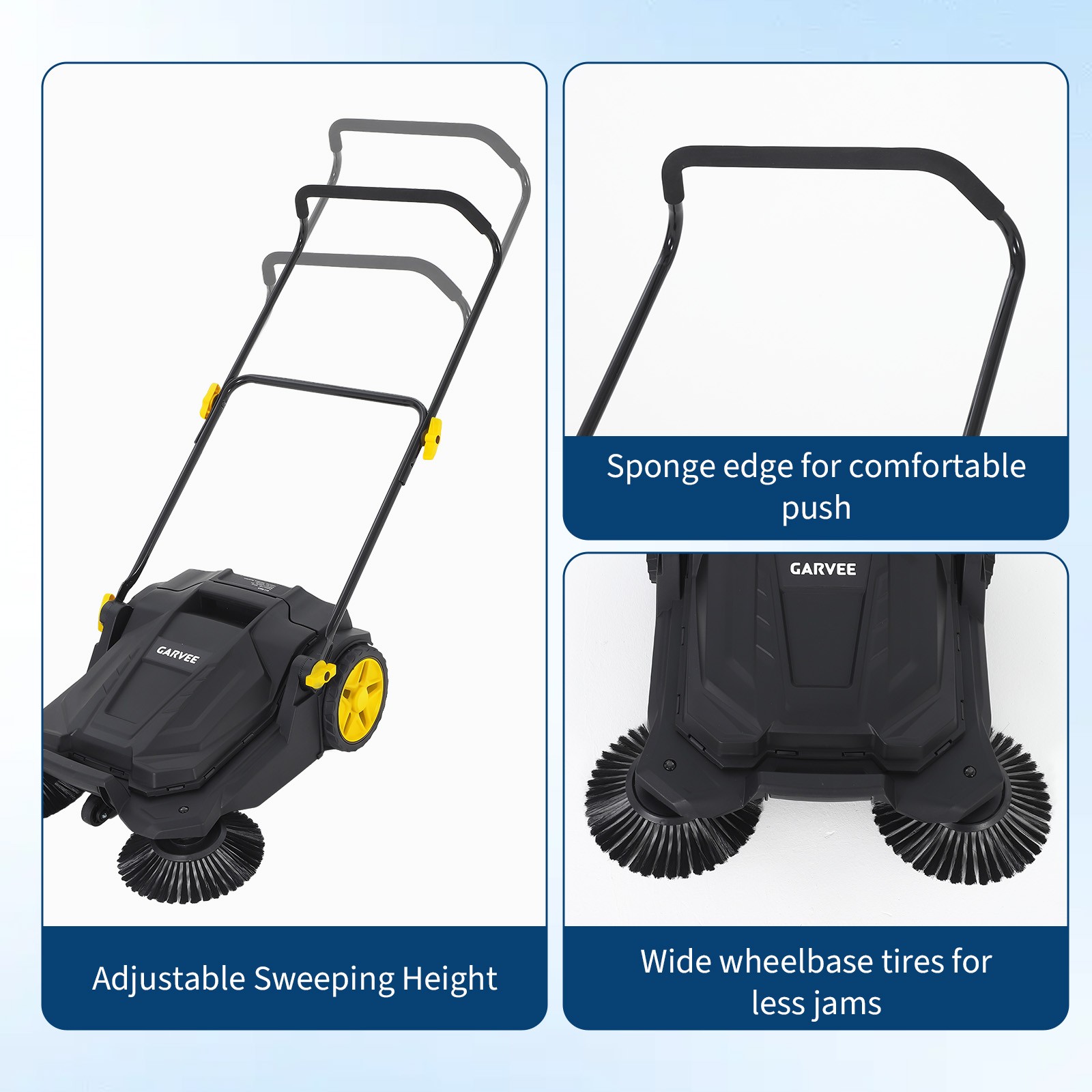 Manual Push 25.6″ Walk Behind Hand Push Floor Sweeper for Walkway Yard