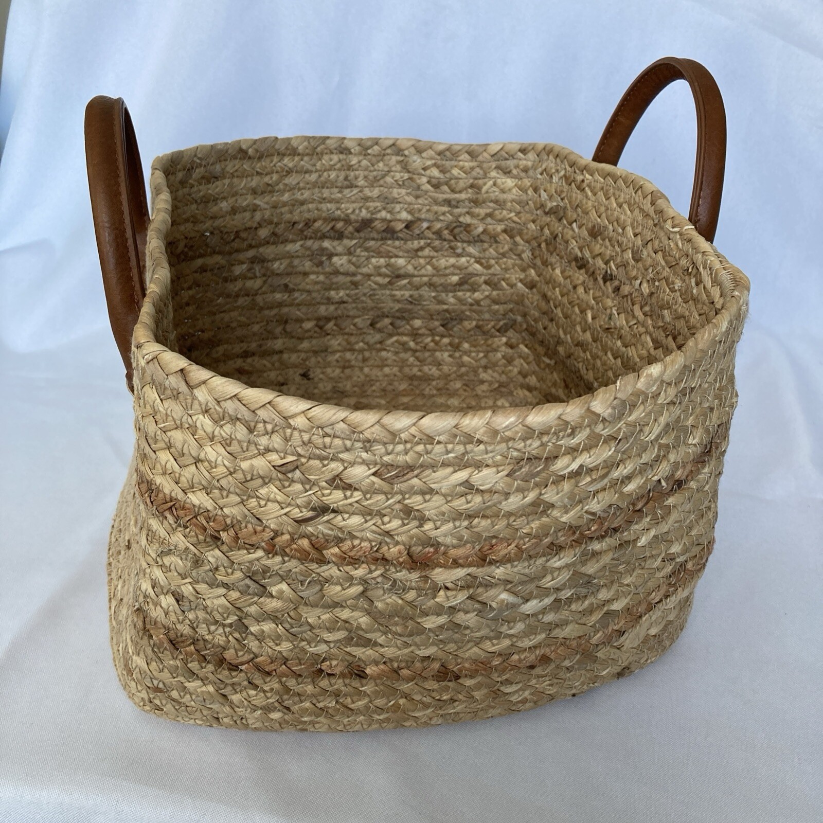 Double-Handled Basket Braided Water Hyacinth 12 x 10 x 7″ Storage Shopping Tote