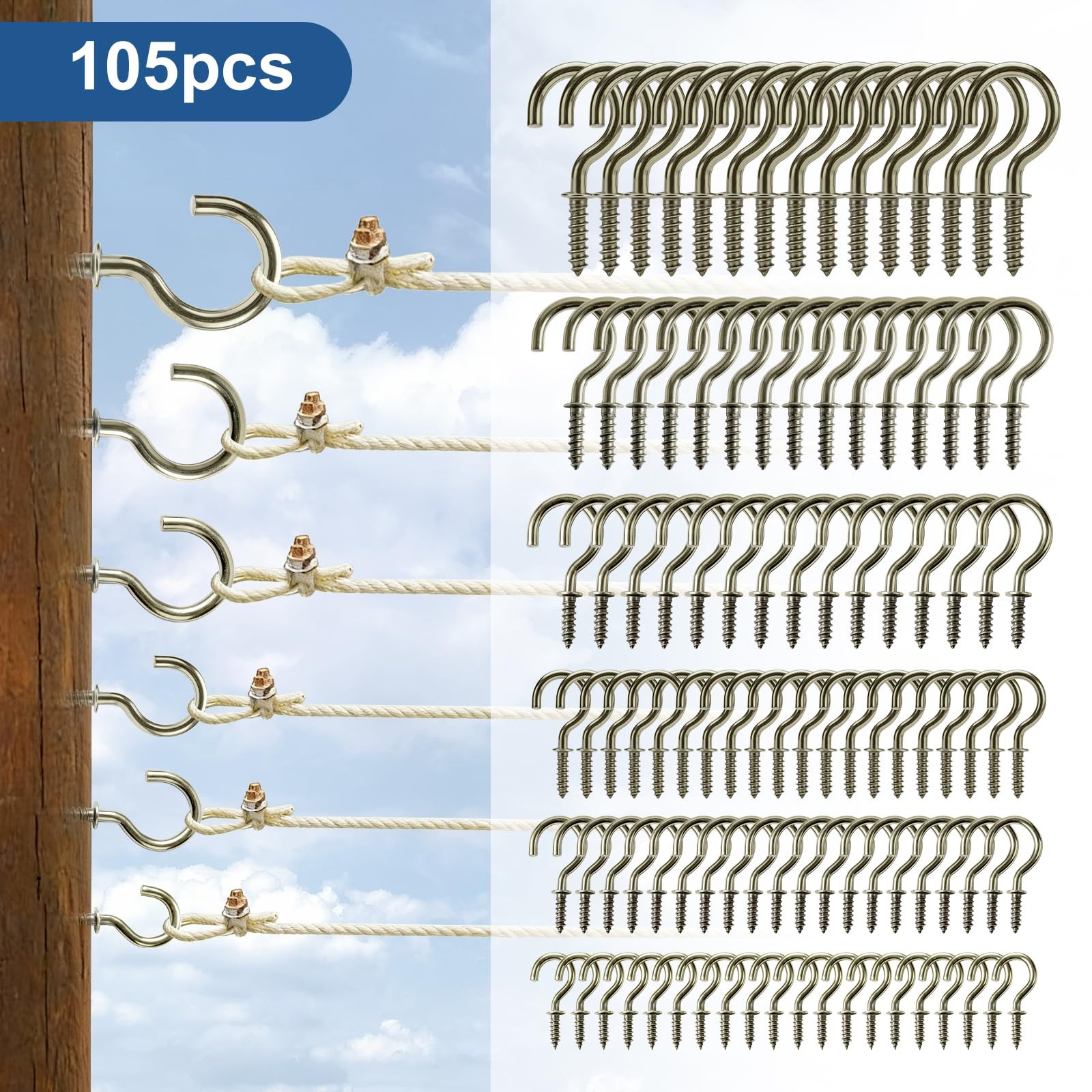Zruosiniy 105 Pcs Premium Screw Cup Hook Set, 6 Sizes Bronze Screw-in Hooks (…