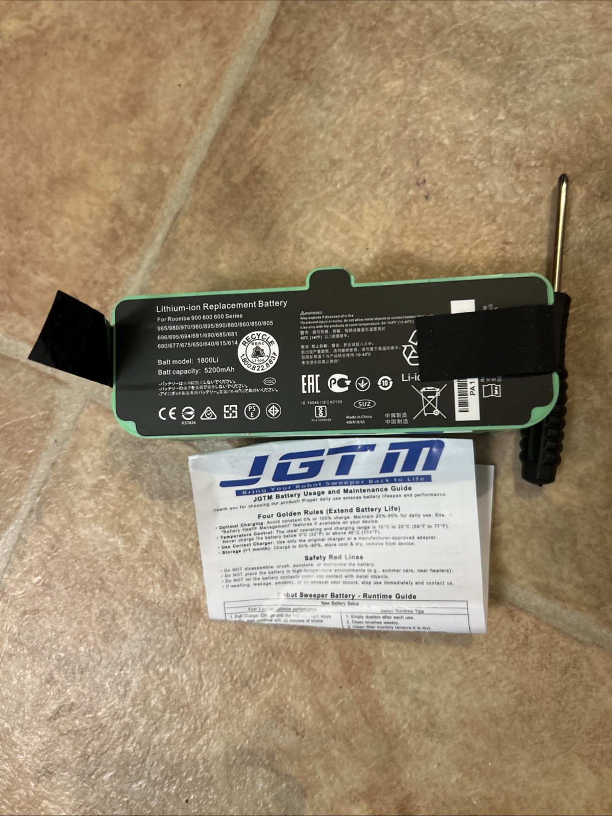 JGTM Lithium Ion Battery Replacement Compatible With iRobot Roomba 960 980 etc