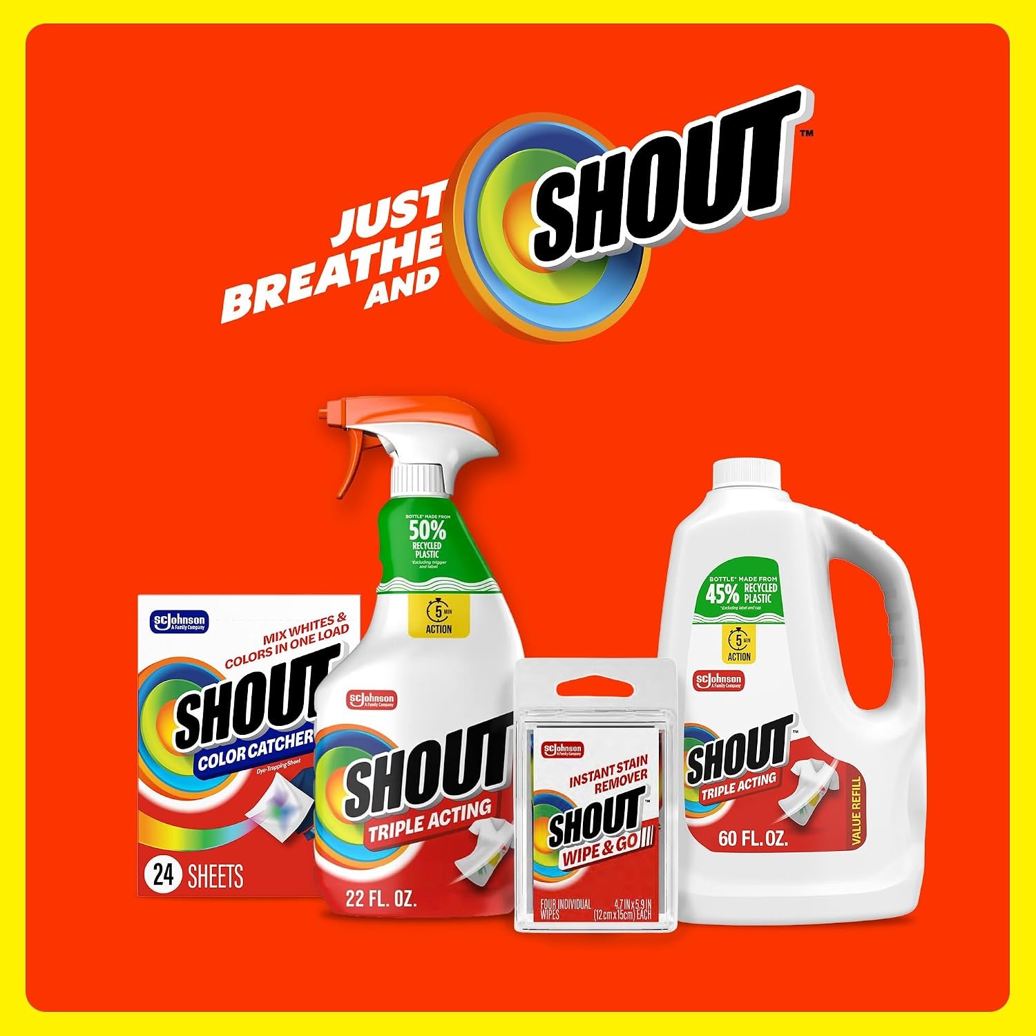 Shout Wipe & Go Instant Stain Remover Wipes, No Wash Required, Safe on Colorfast