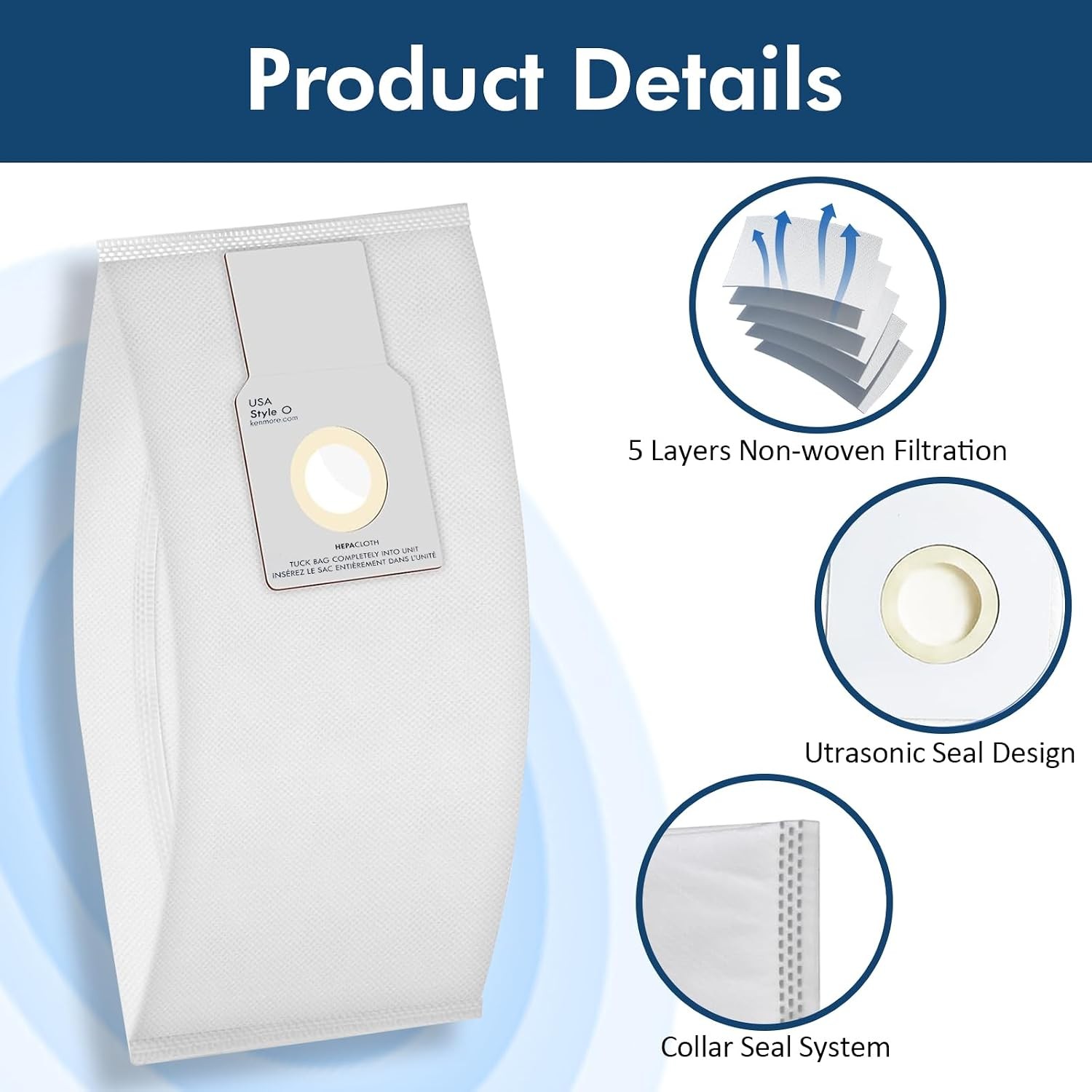 Replacement for Kenmore 53294 O HEPA Cloth Vacuum Bags for Kenmore Upright