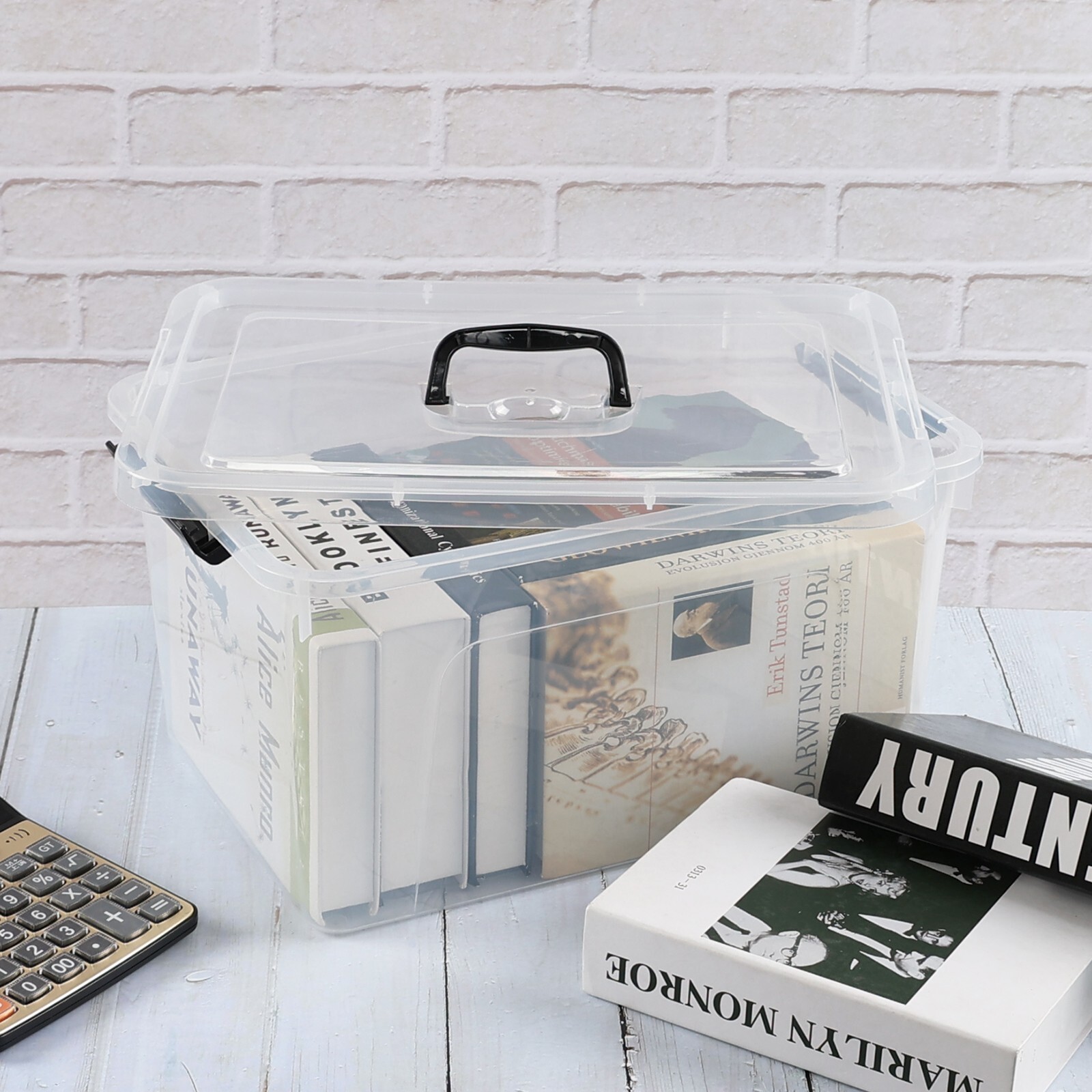 Cand 4 Pack 18 L Plastic Storage Bin with Lid, Clear Latching Box