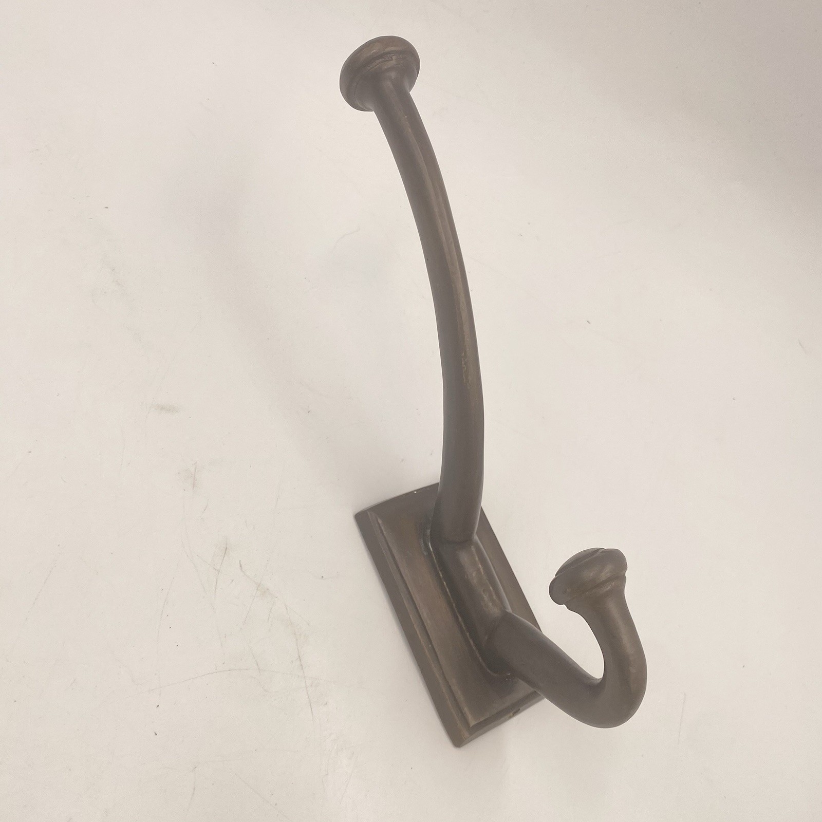 NEW Pottery Barn PITTED BRONZE METAL WALL HOOK 8” Oversized Dual Coat Robe NOS