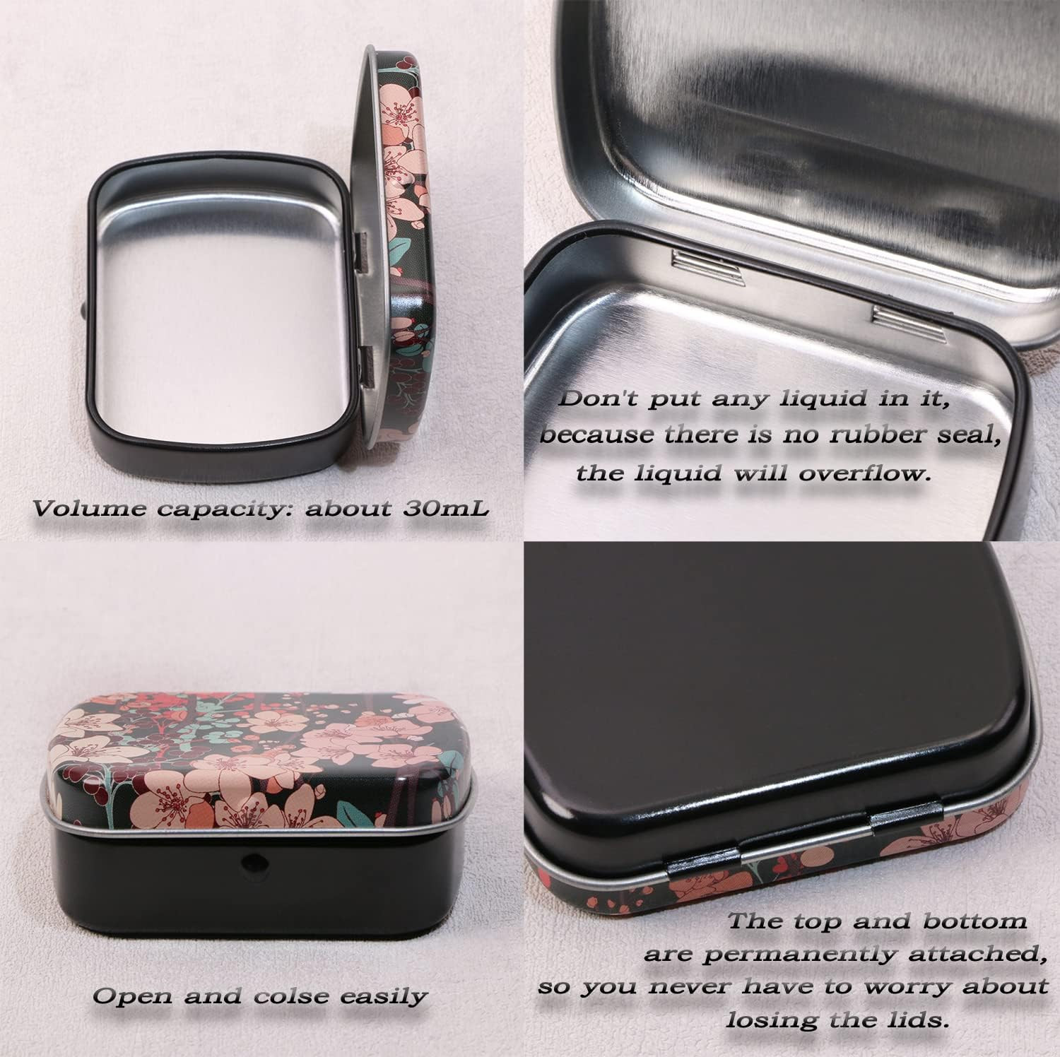 Small Metal Portable Storage Box, Mini Rectangle Empty Hinged Tins with Lid, Hom