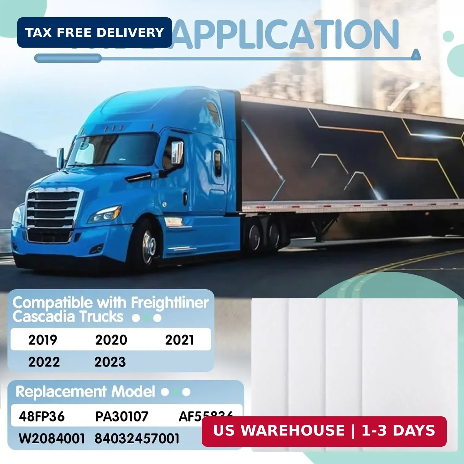 4 Pack Cabin Air Filter Fit for Freightliner Cascadia Trucks 2019-2023, Upgrade