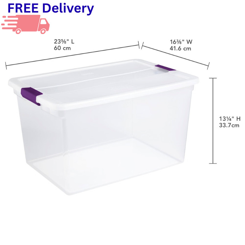 Sterilite 66 Qt ClearView Latch Box Plastic Storage Bin Container Clear 6-Pack