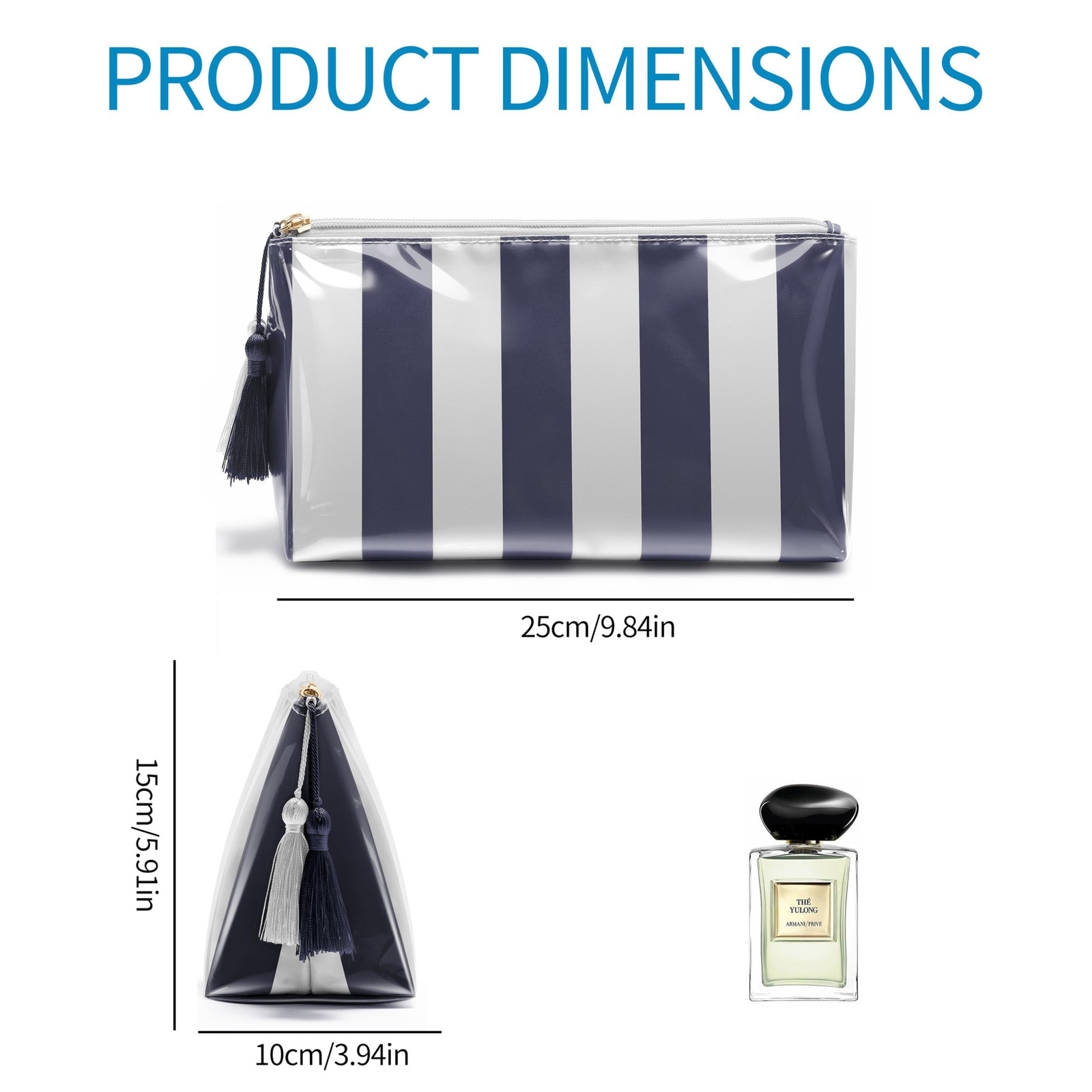 Fozira Makeup Bag for Purse, Small(9.84in*4.33in*5.91in), Blue+White Striped
