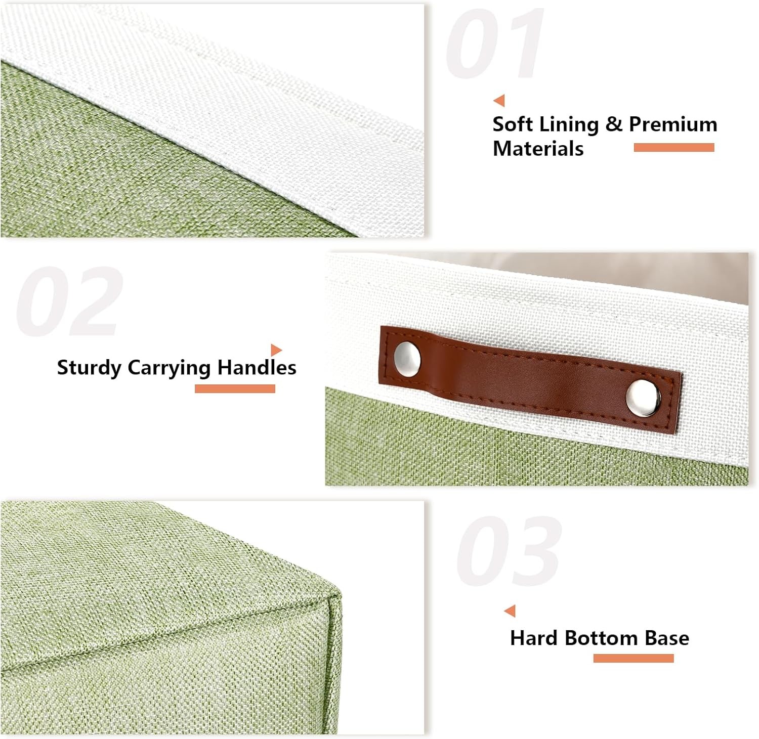 16-inch fabric storage basket, decorative storage box with leather handles,
