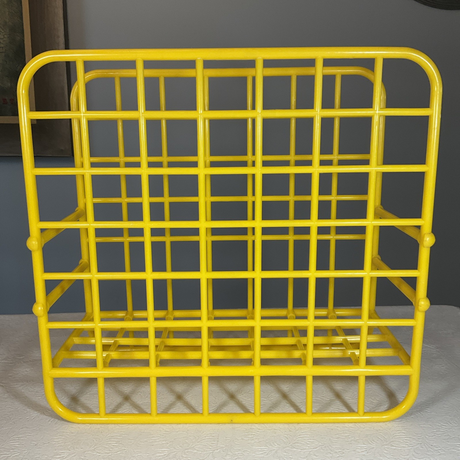 Vtg 1982 Yaffa Yellow Plastic Grid LP Record Magazine Rack Holder 80s Organizer