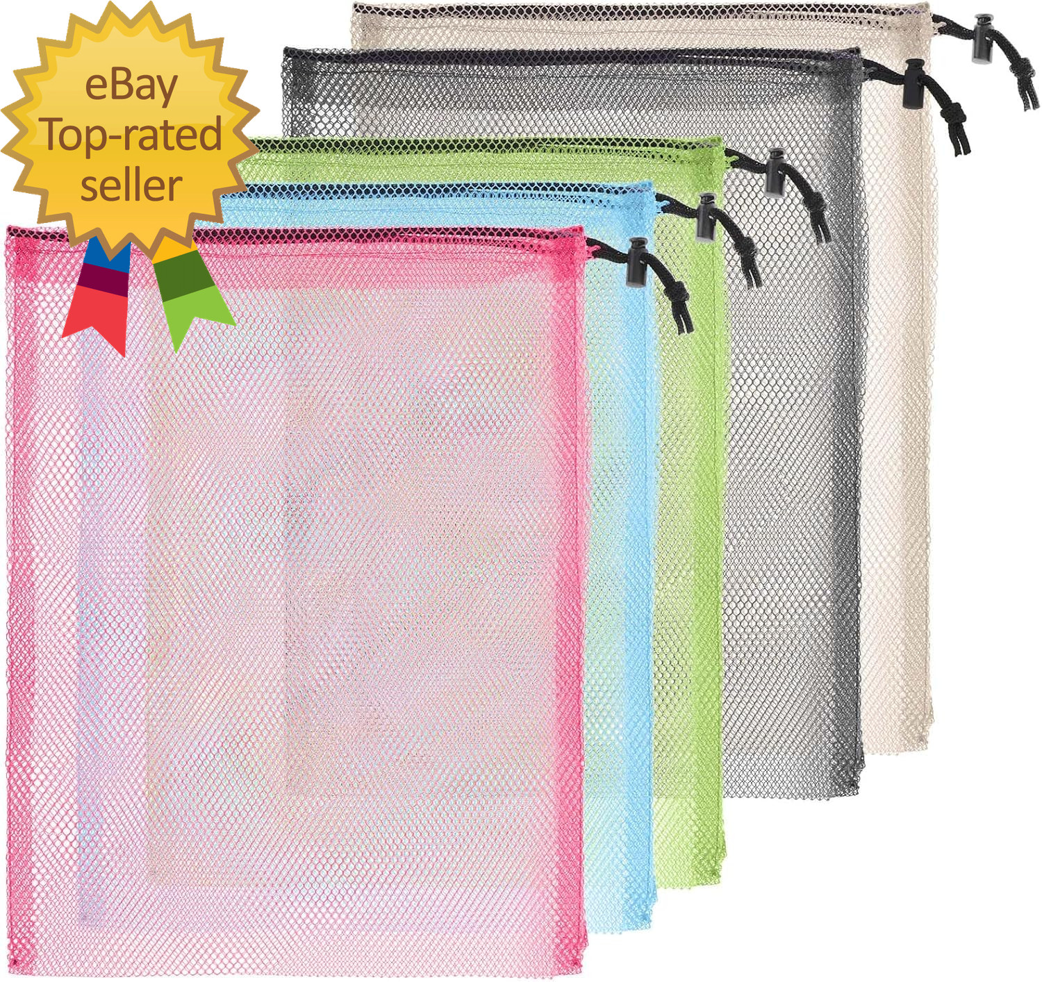 6 Pcs 11 X 15 Inch Nylon Mesh Drawstring Laundry Bags Mesh Stuff Sacks