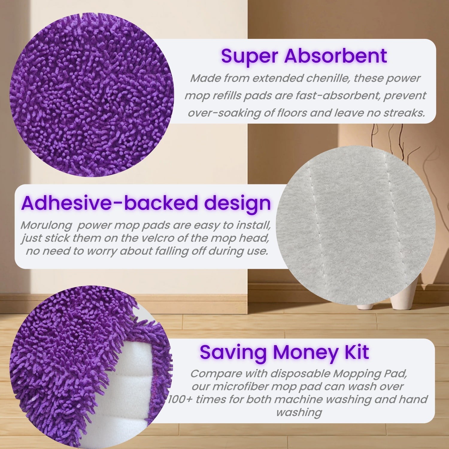 2~4 Pack Reusable Power Mop Washable Microfiber Pads Fit For 13″-15″ Mops