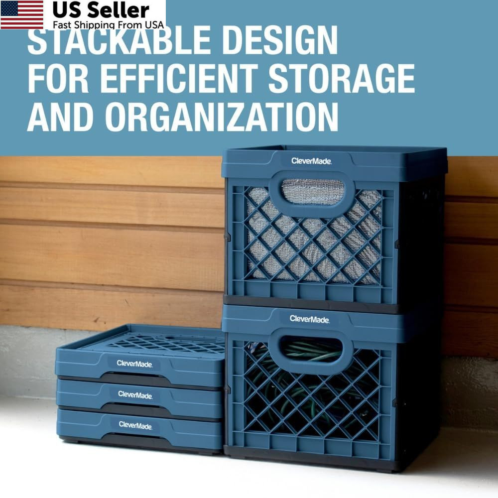 CleverMade Collapsible Milk Crate 25L (6.6 Gal), 50 lb 1 Pack, Obsidian