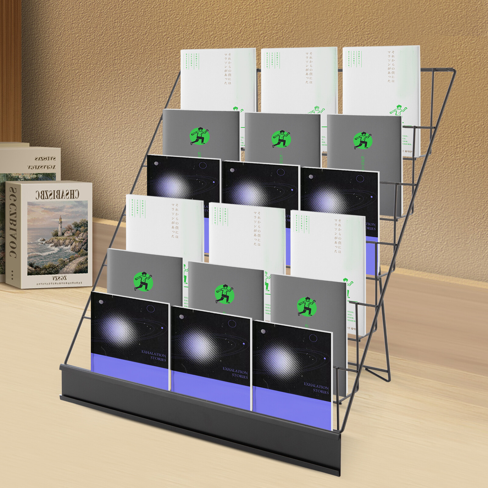 17.5″ 6-Tier Metal Magazine Rack for Offices Table Top Book Display Stand Black