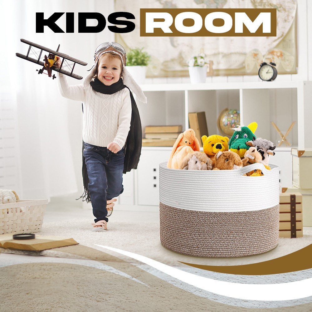 Large Blanket Basket 22 x 14″Big Cotton Rope basket Kids Toy& Living Room Basket