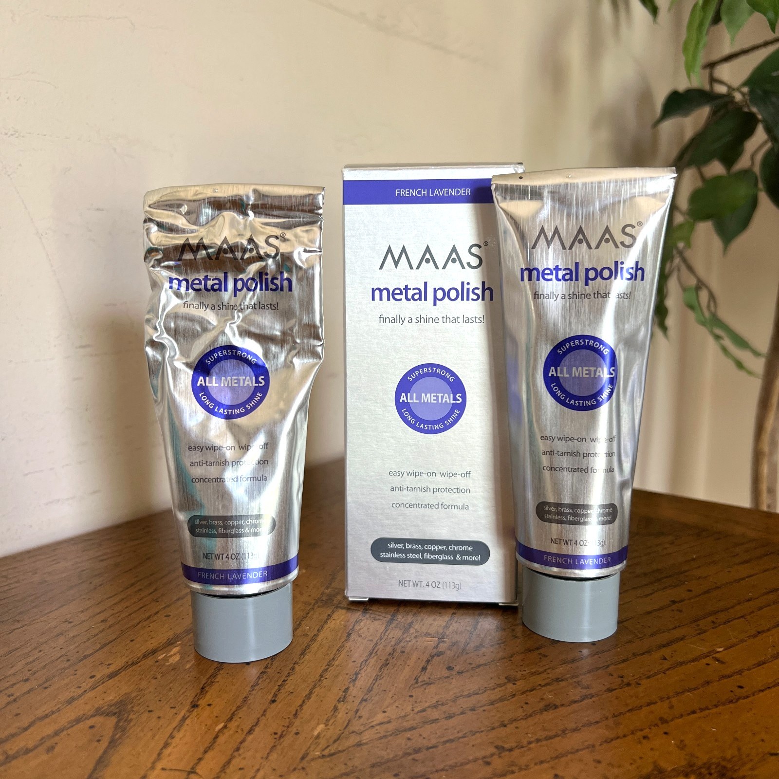 MAAS Metal Polish French Lavender 4oz Sealed Open Box + 4oz Used All Metals USA